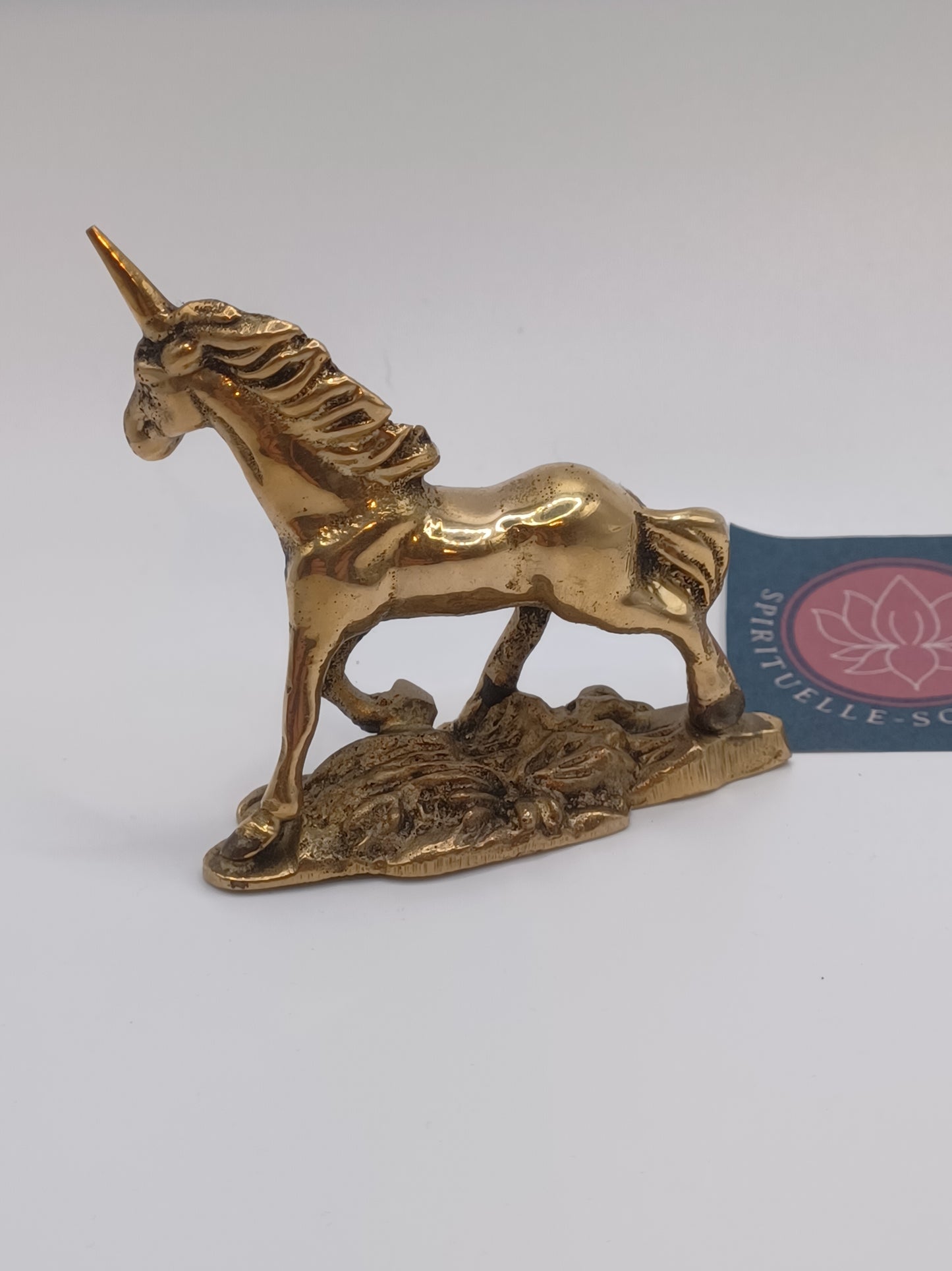 Goldhorn- Einhorn aus Messing, poliert 150 g , Höhe: 6 cm, Länge: 7 cm