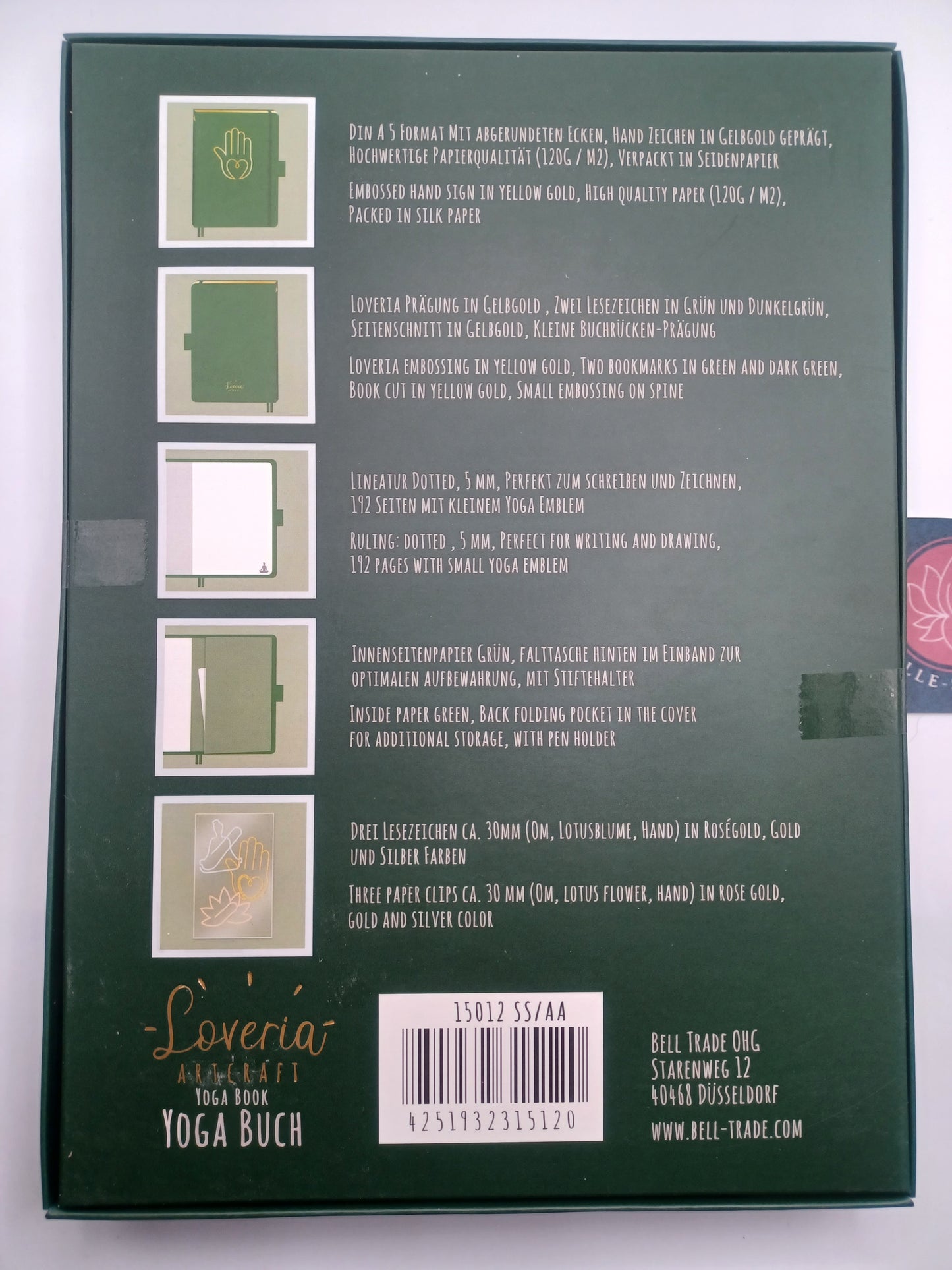 Yoga Schreibbuch grün Hand A5 in Kunstleder gebunden Notizbuch Loveria