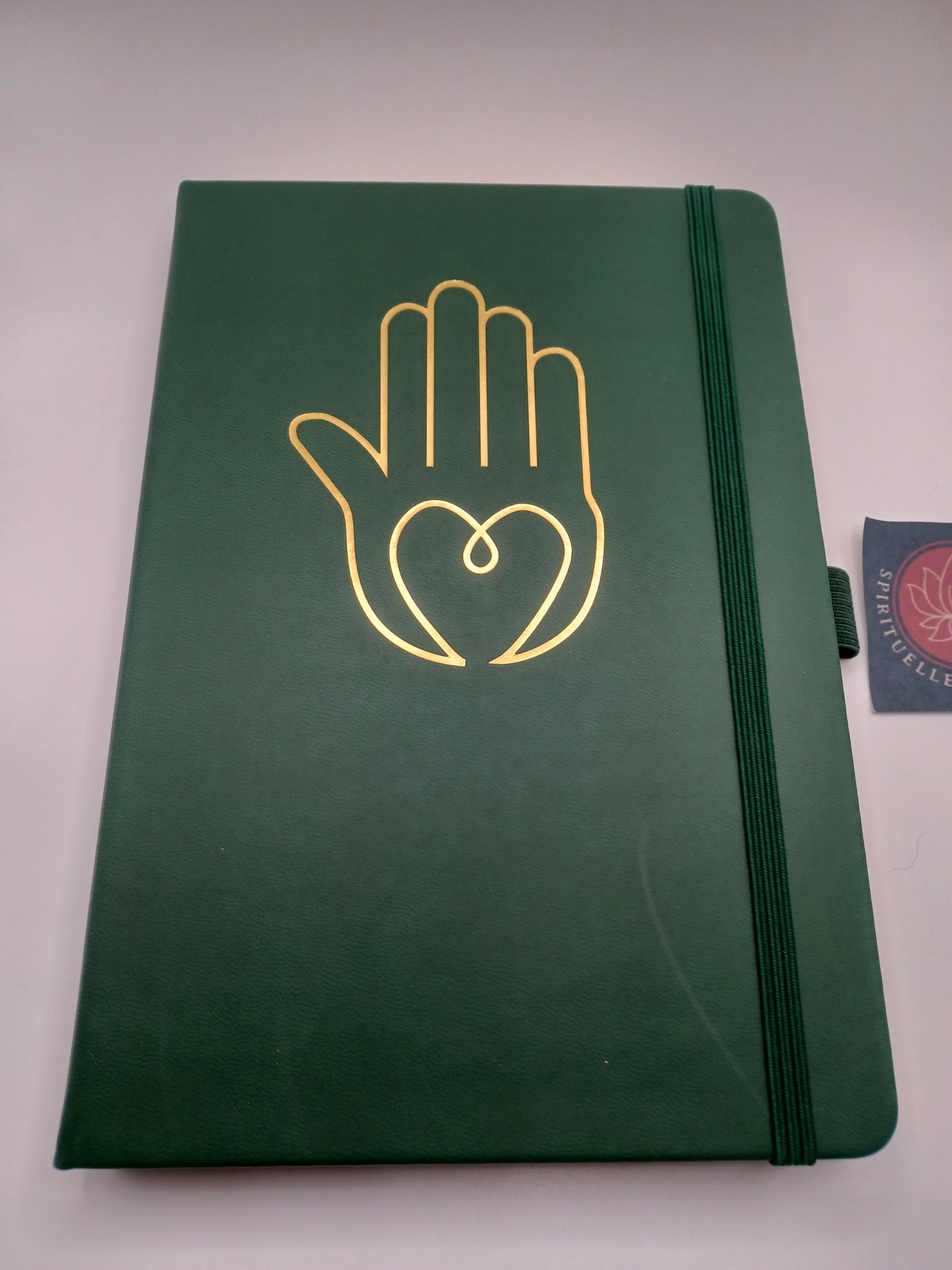 Yoga Schreibbuch grün Hand A5 in Kunstleder gebunden Notizbuch Loveria