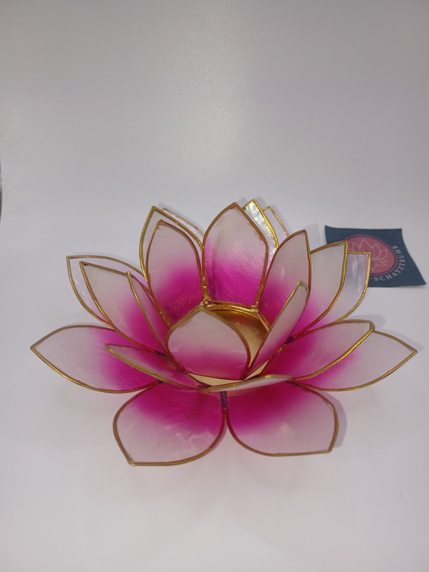 Lotus Teelichthalter rosa weiß goldfarbig 13,5 cm Capiz Muscheln