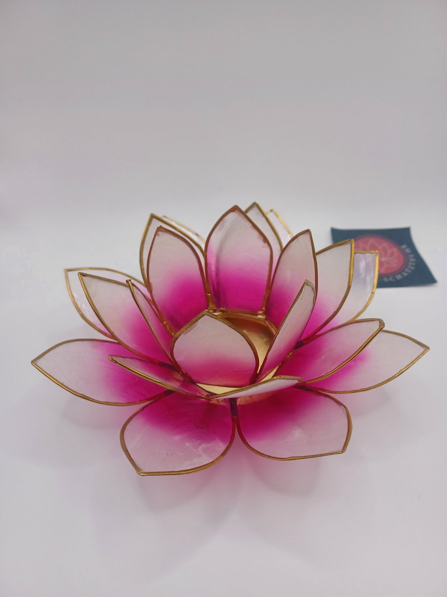 Lotus Teelichthalter rosa weiß goldfarbig 13,5 cm Capiz Muscheln