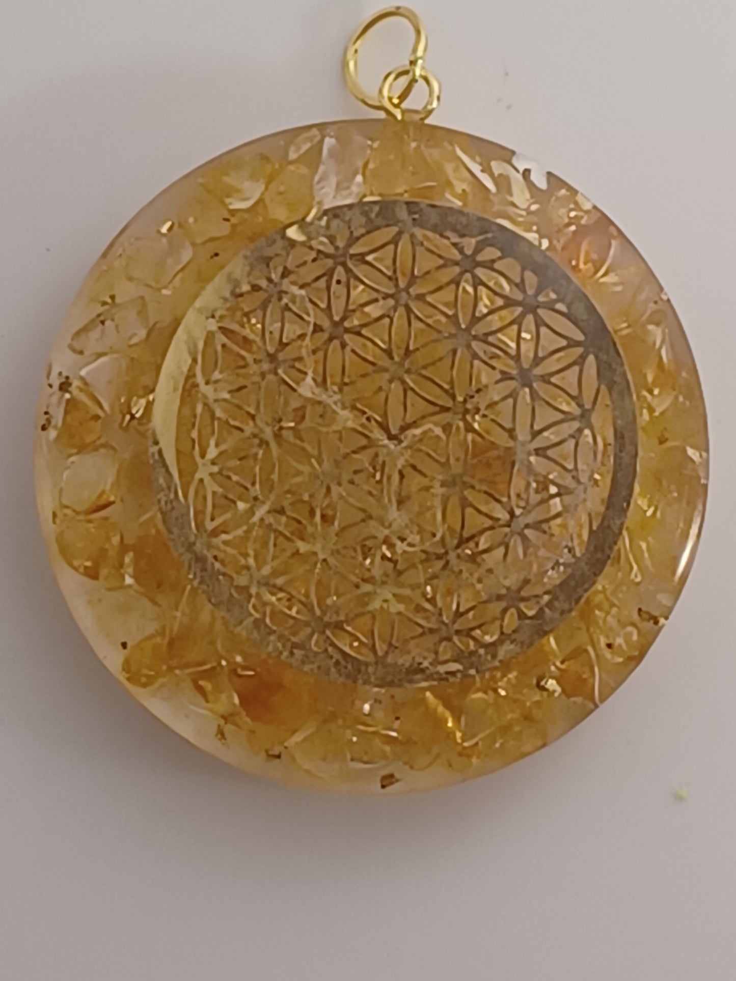Orgonit Anhänger Blume des Lebens Citrin 4 cm