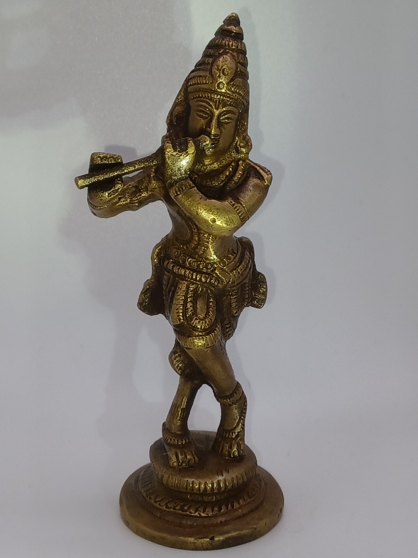 Krishna Messing ca. 12 cm mit Flöte Gottheit Feng Shui Figur, Skulptur, Statue