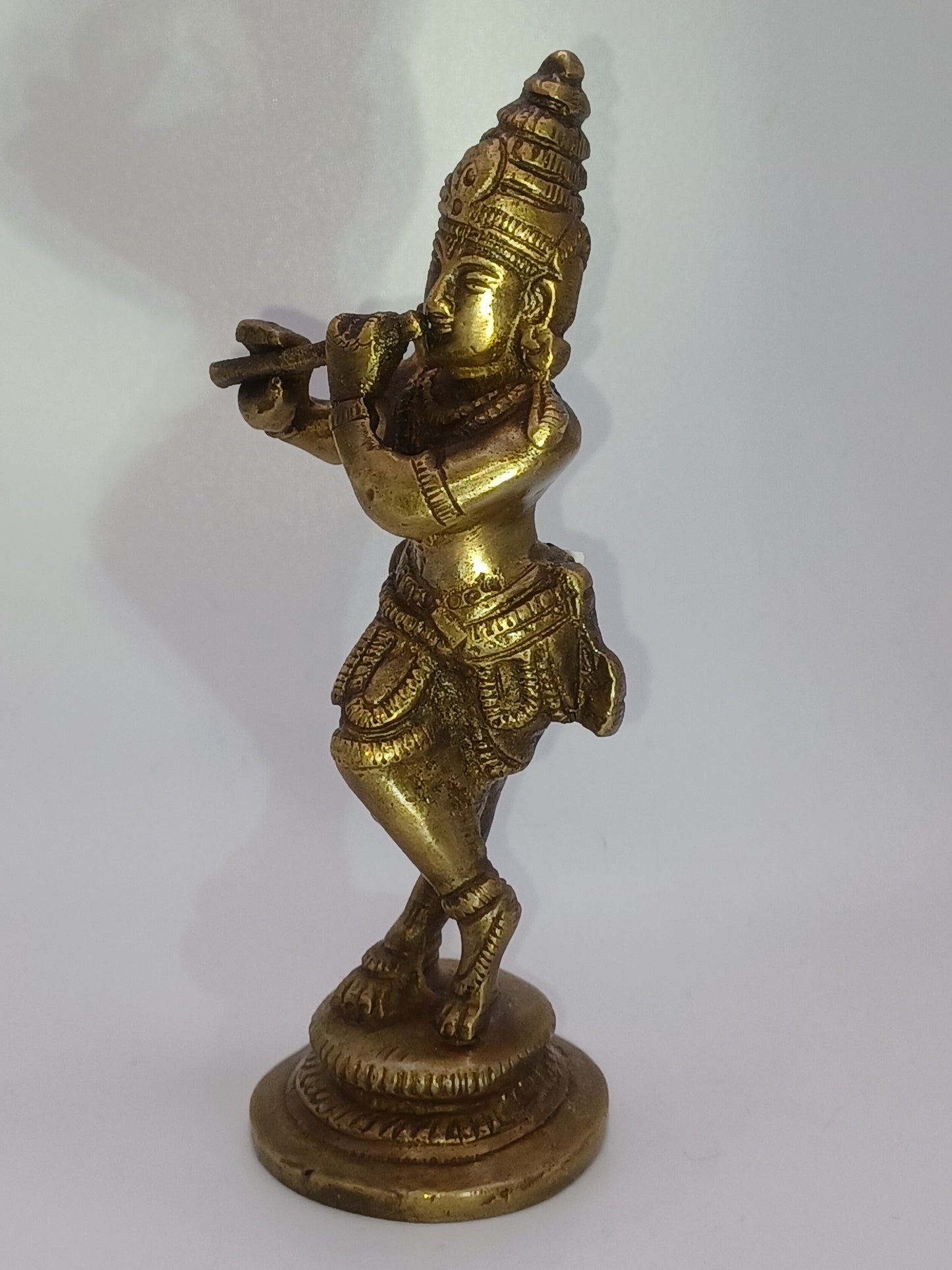 Krishna Messing ca. 12 cm mit Flöte Gottheit Feng Shui Figur, Skulptur, Statue
