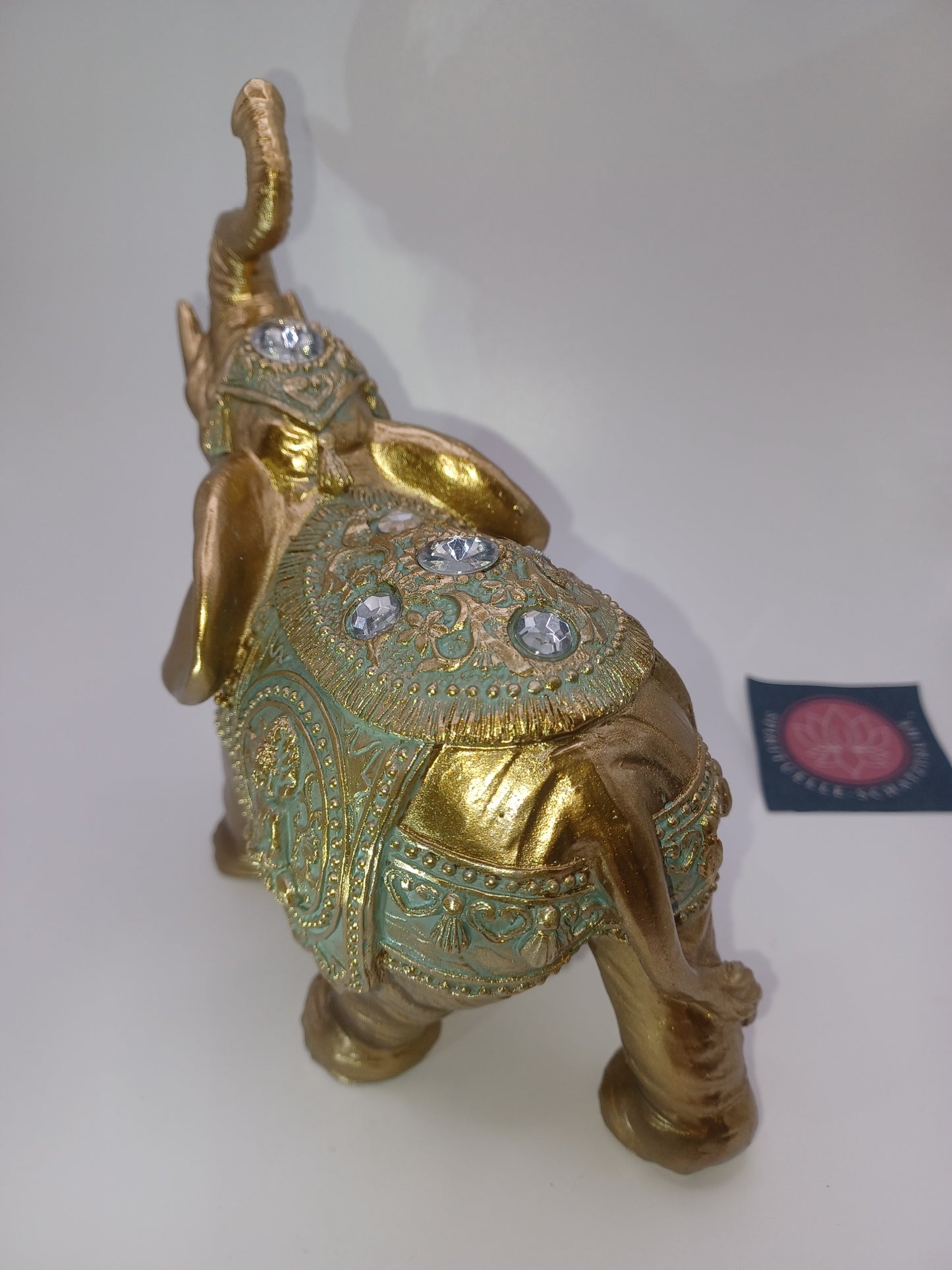 Elefant aus Poly Gold 15 x 16 x 7 cm Figur Skulptur Statue indisch Buddha