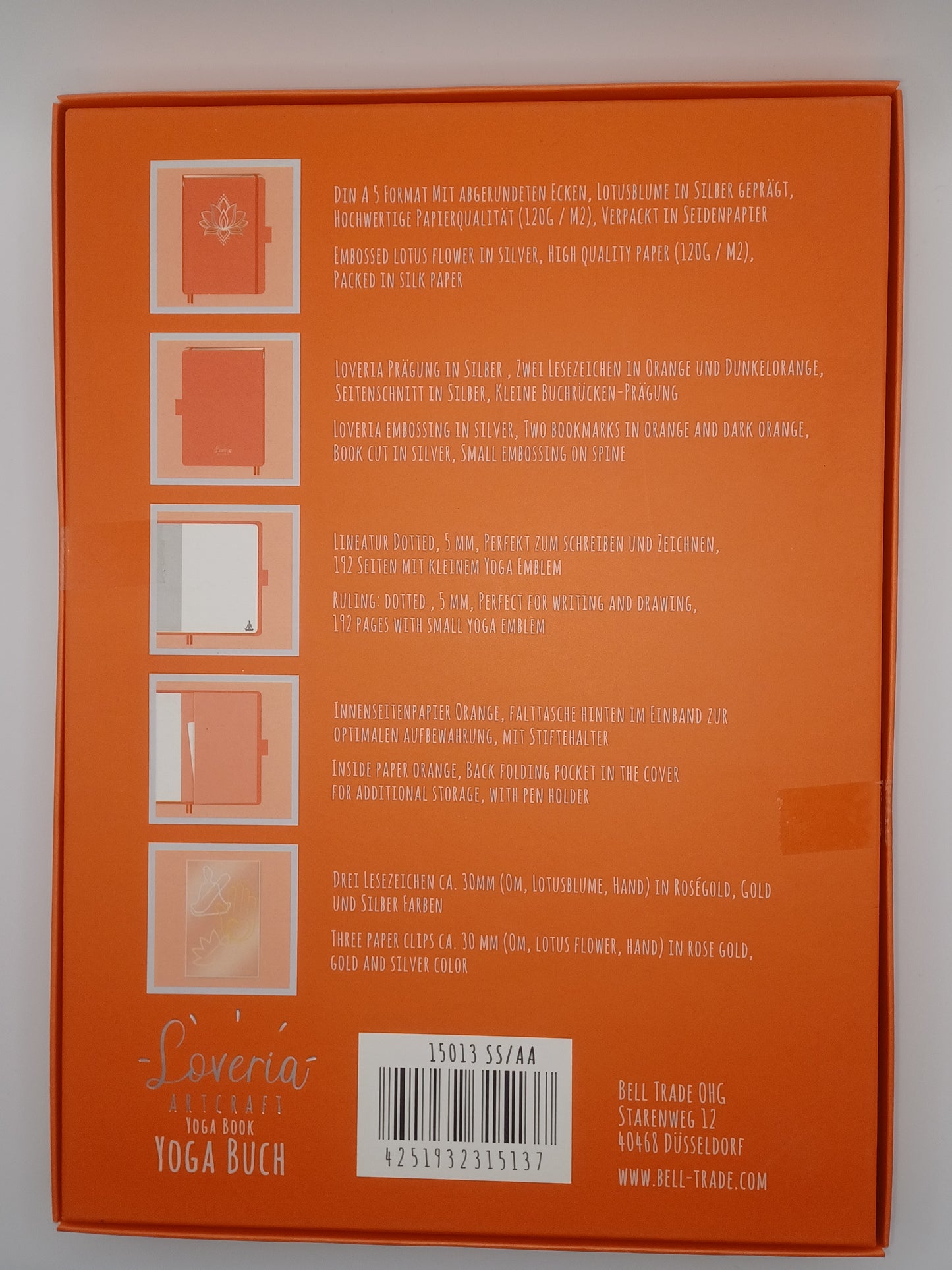 Yoga Schreibbuch orange Lotus DIN A5 Loveria Schreibbuch 192 Seiten Notizbuch
