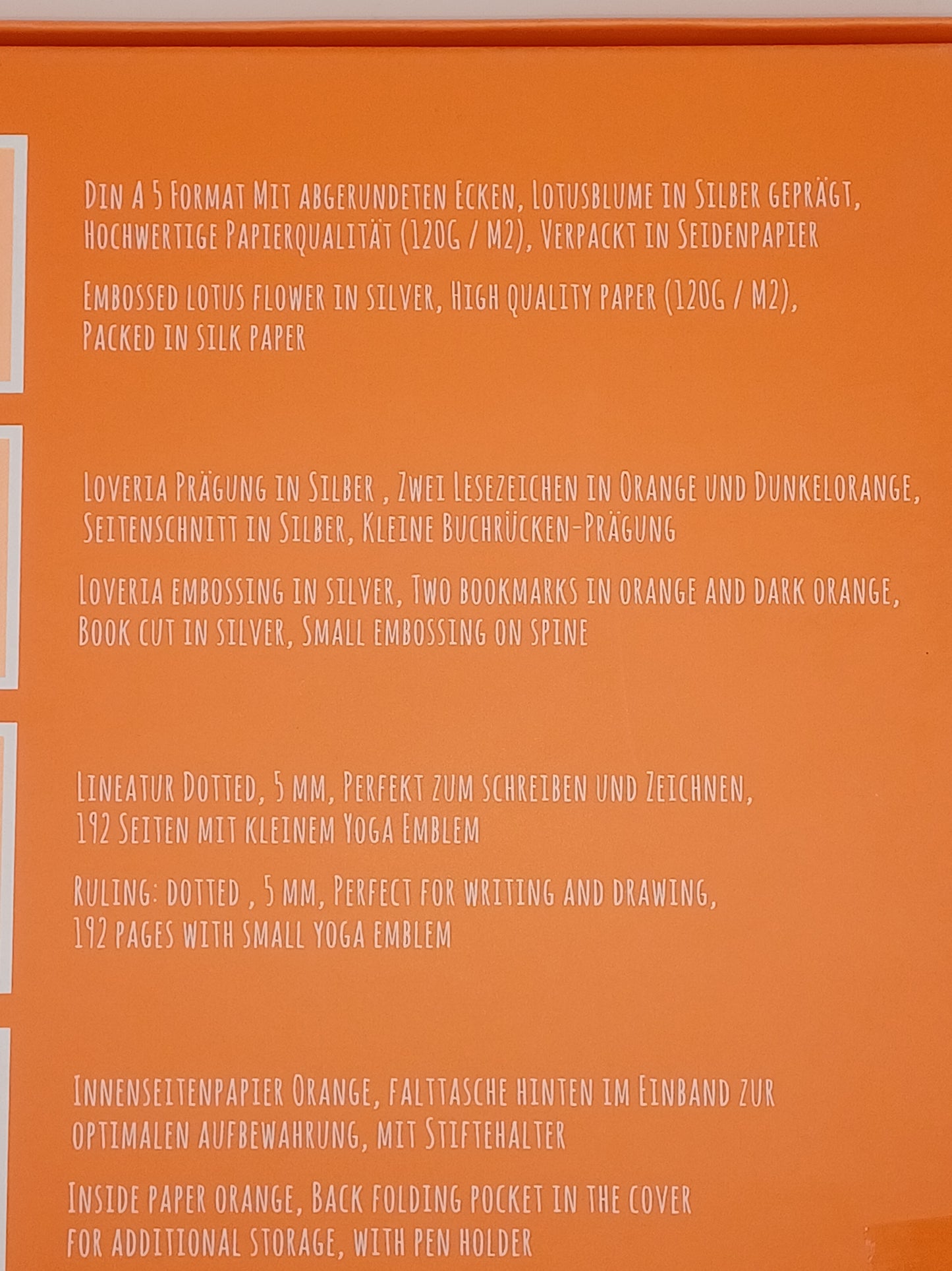 Yoga Schreibbuch orange Lotus DIN A5 Loveria Schreibbuch 192 Seiten Notizbuch