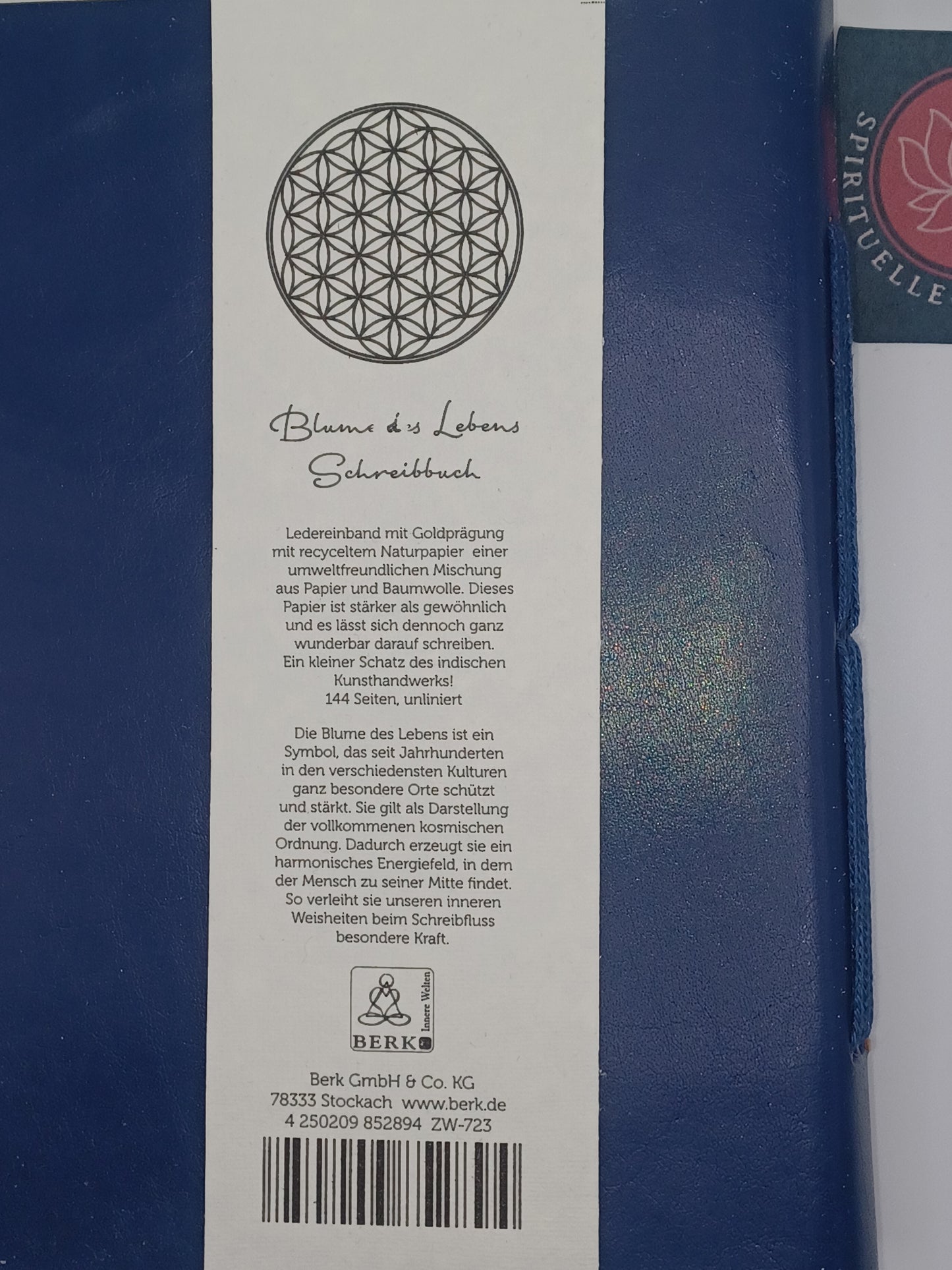 Schreibbuch Lebensblume blau gold 144 Seiten Lederienband Notizbuch