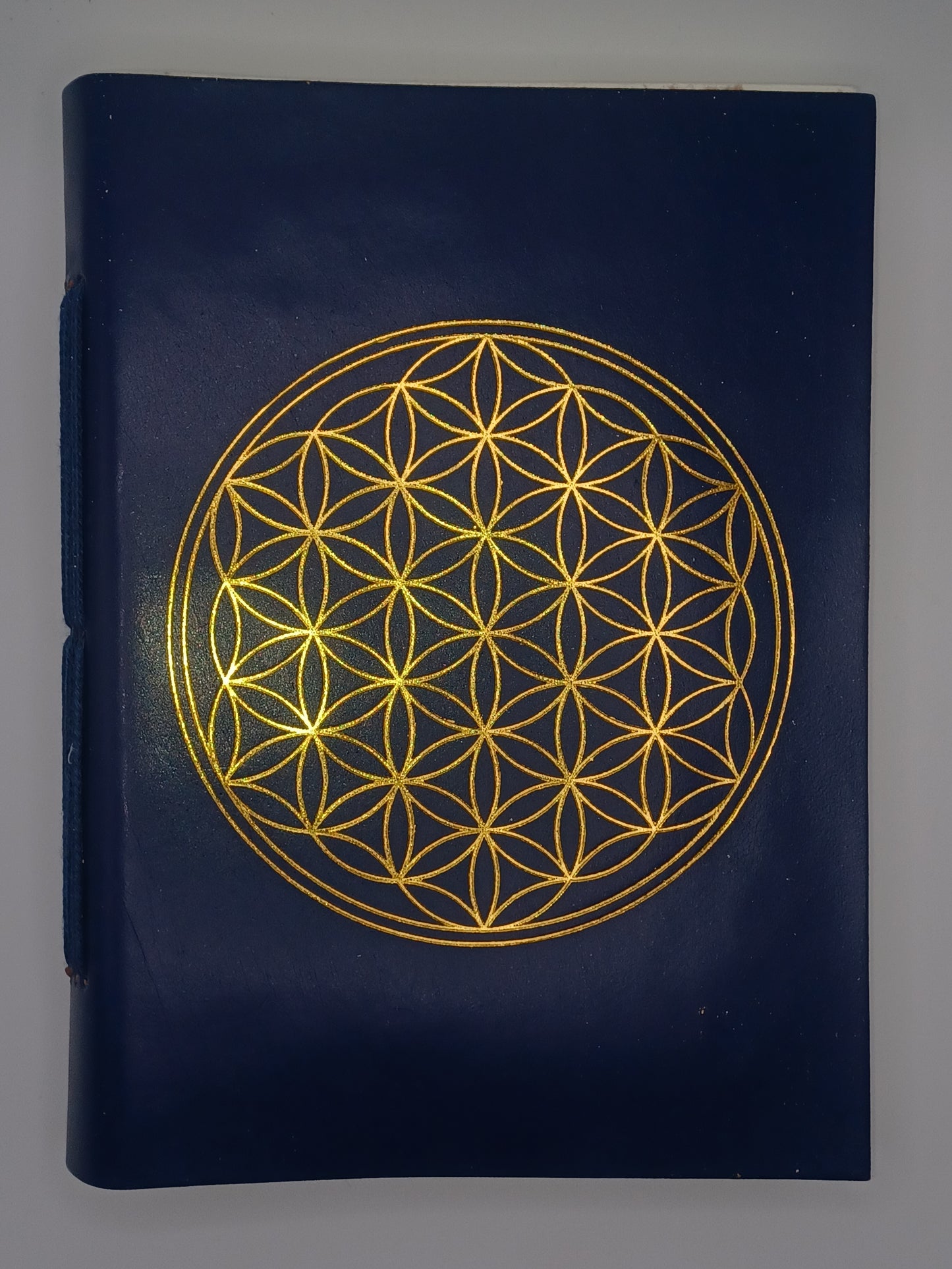 Schreibbuch Lebensblume blau gold 144 Seiten Lederienband Notizbuch