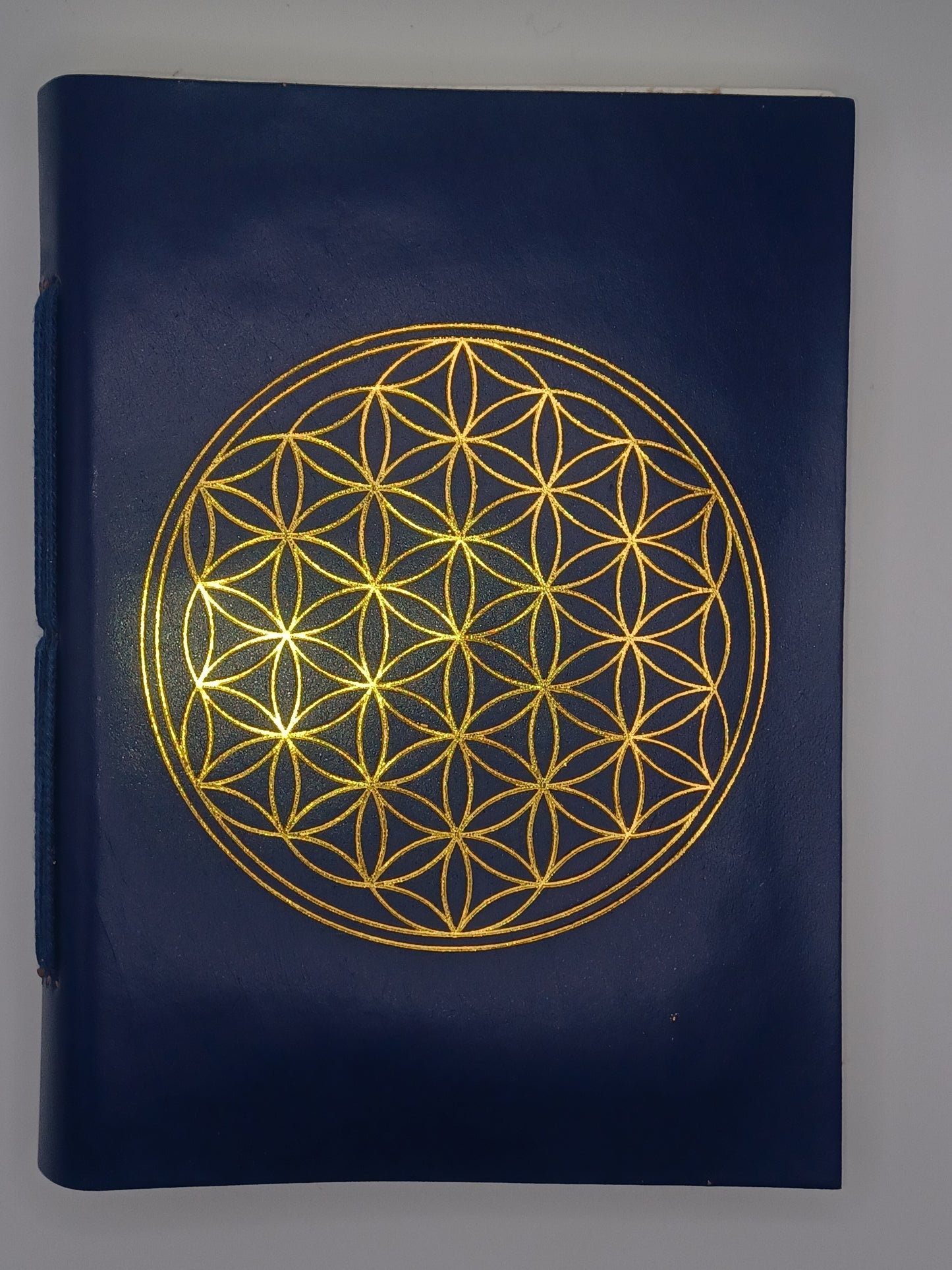 Schreibbuch Lebensblume blau gold 144 Seiten Lederienband Notizbuch