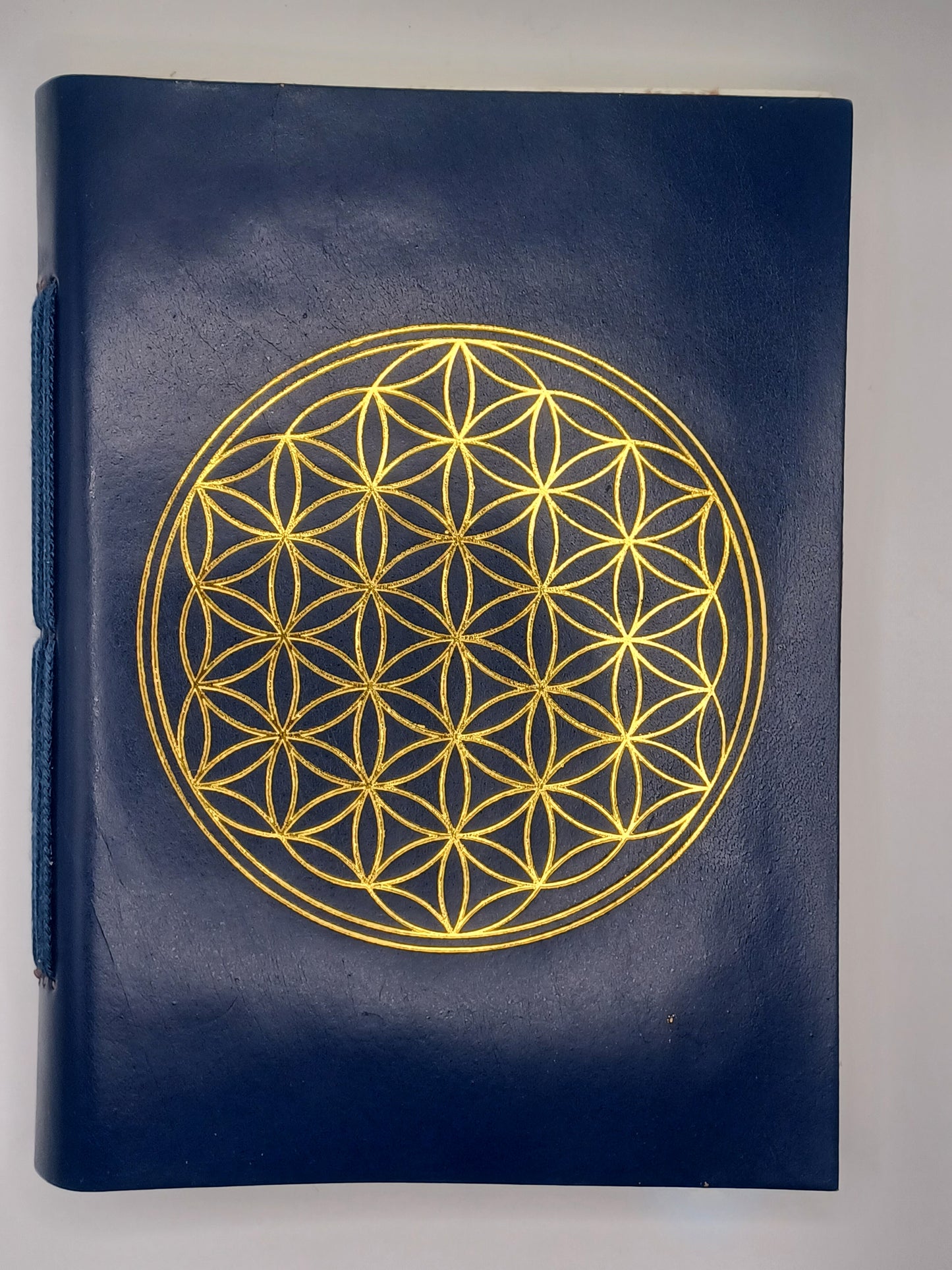 Schreibbuch Lebensblume blau gold 144 Seiten Lederienband Notizbuch
