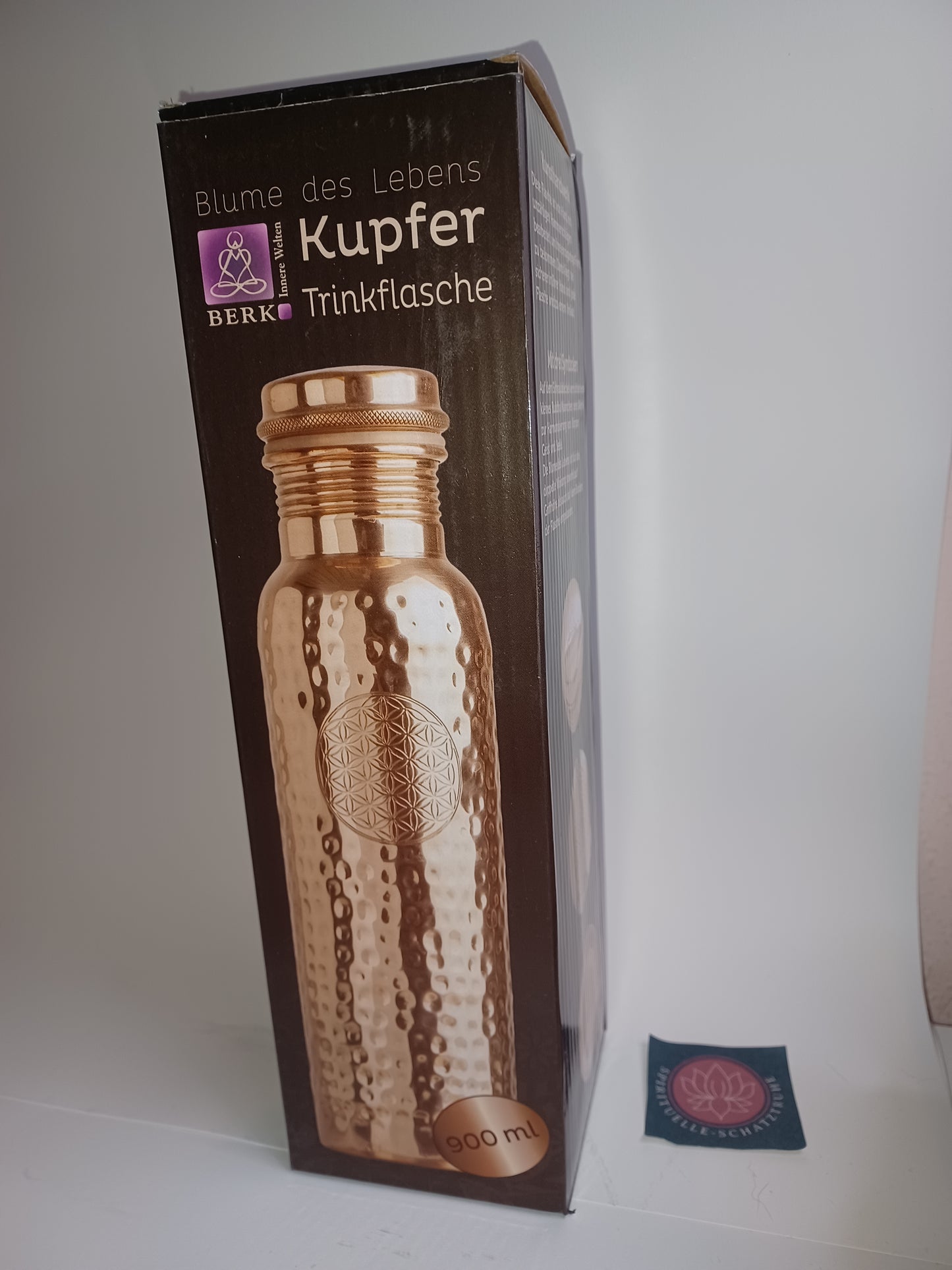 Trinkflasche Kupfer 900 ml Blume des Lebens handgehämmert Ayurveda