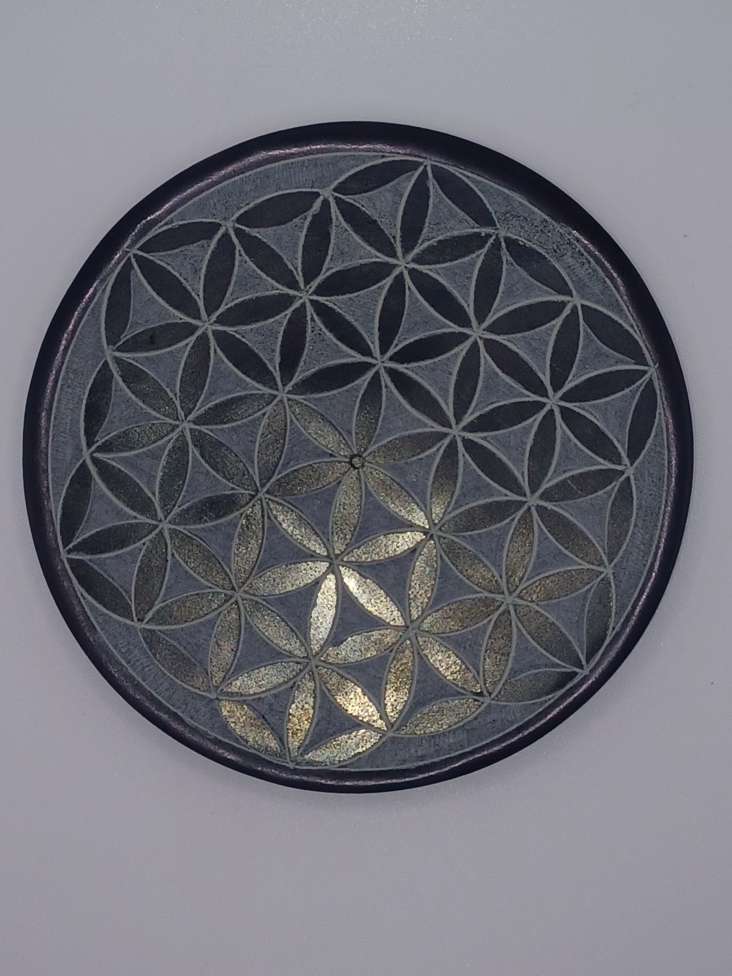 Räucherstäbchenhalter Blume des Lebens Black Stone 10 cm Feng Shui
