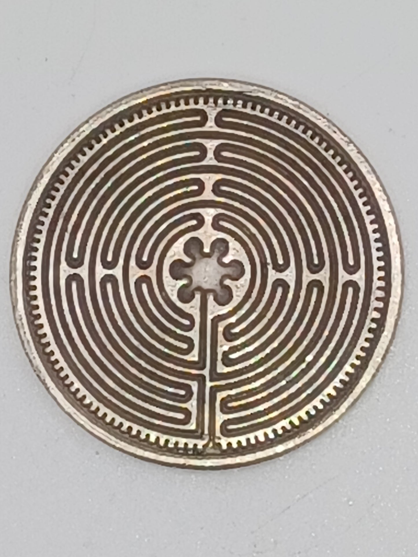 Glücksmünze Labyrinth Chartres Kupferverzinnt 4 cm Glücksbringer Schutz Glück
