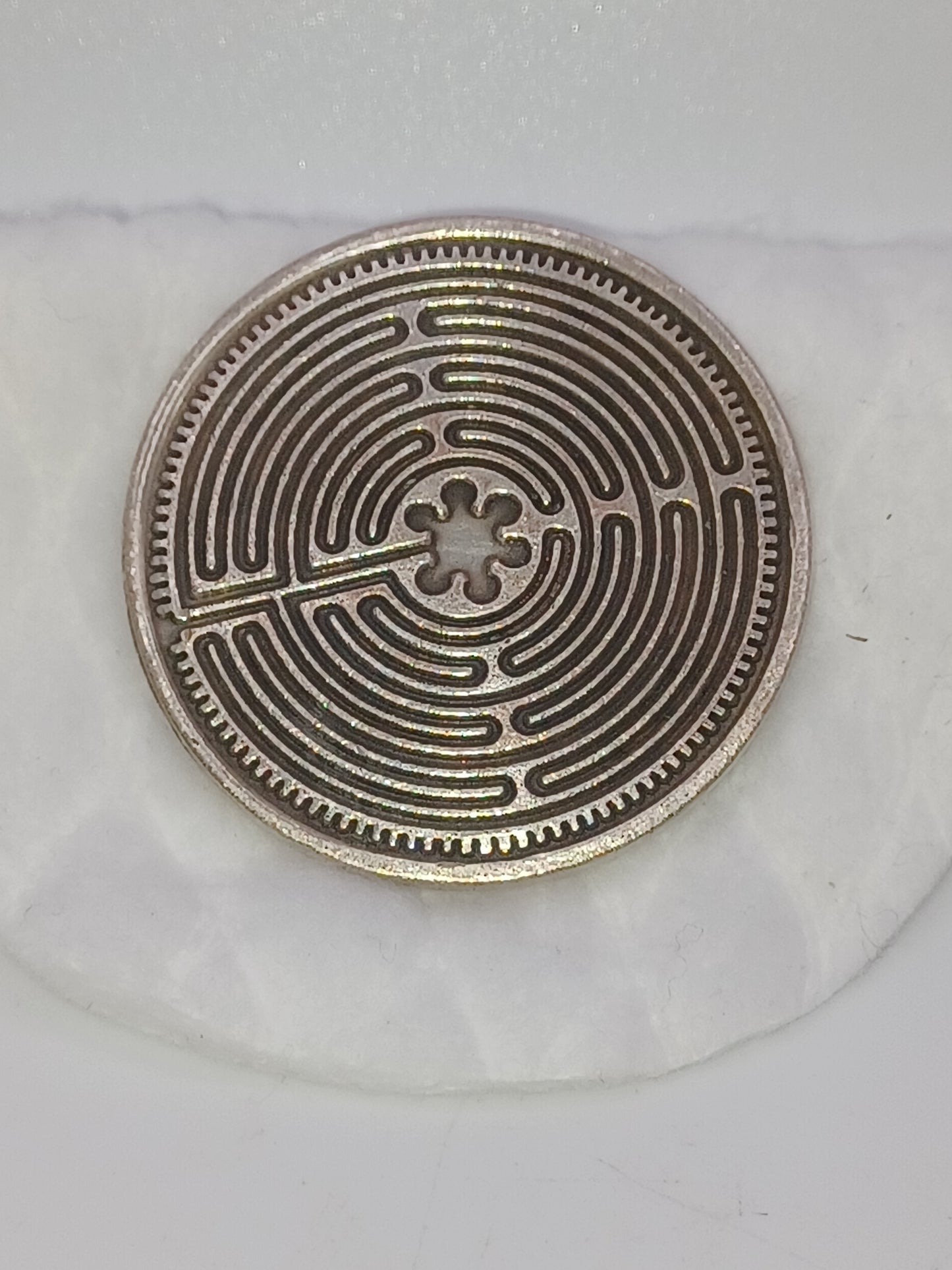 Glücksmünze Labyrinth Chartres Kupferverzinnt 4 cm Glücksbringer Schutz Glück