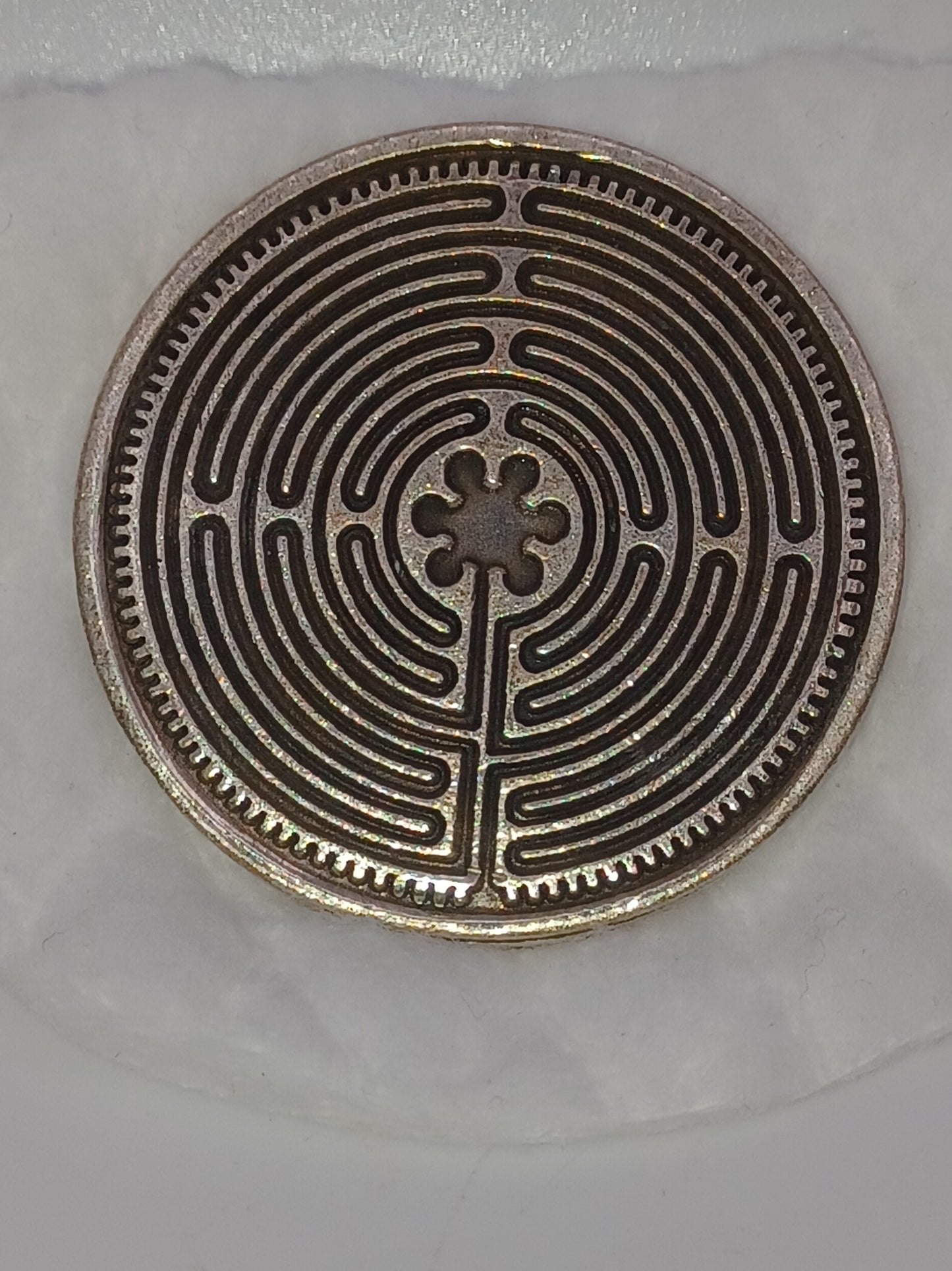 Glücksmünze Labyrinth Chartres Kupferverzinnt 4 cm Glücksbringer Schutz Glück