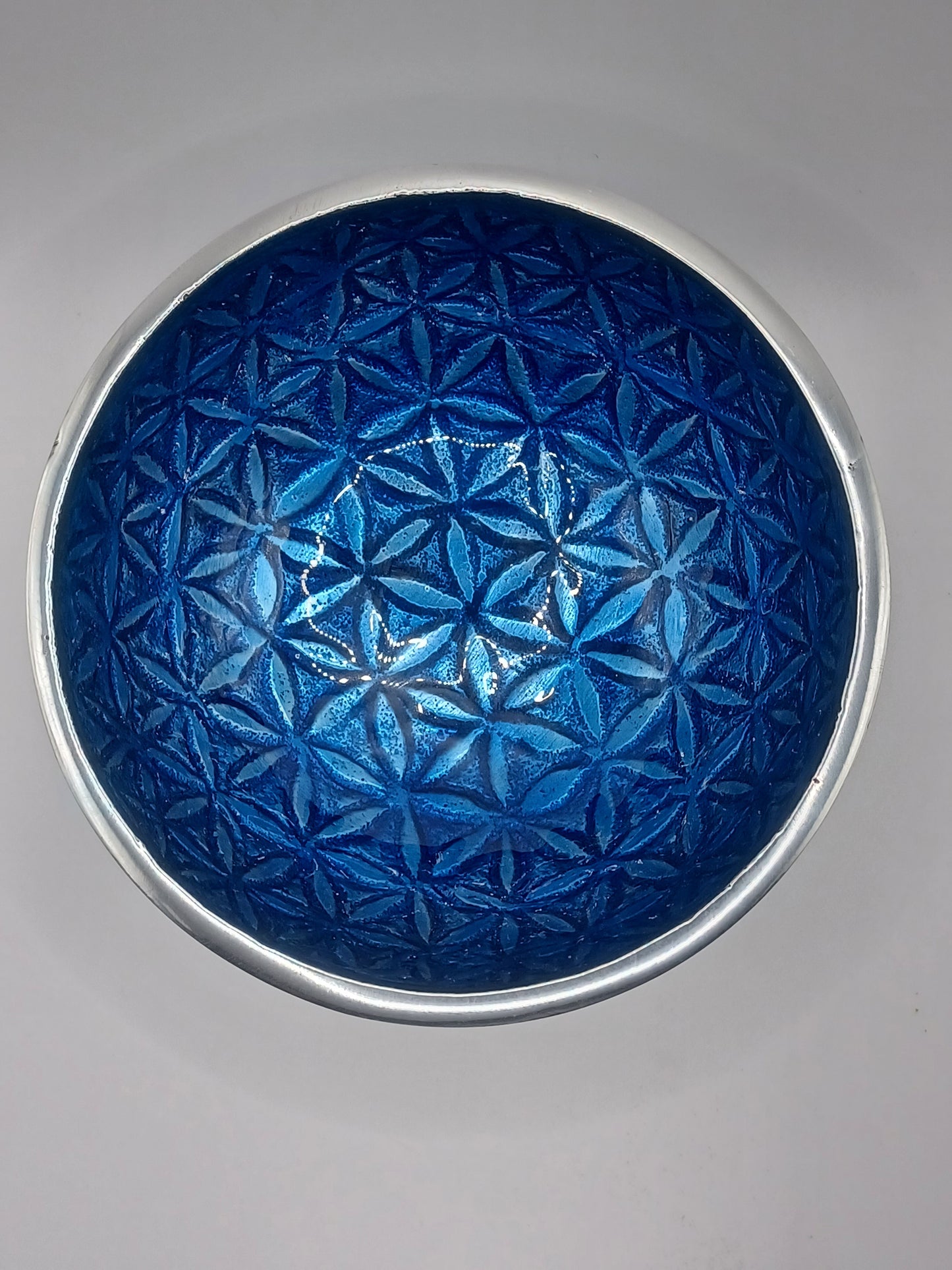 Schale Blume des Lebens Aluminum blau Durchmesser 12 cm Räucherschale