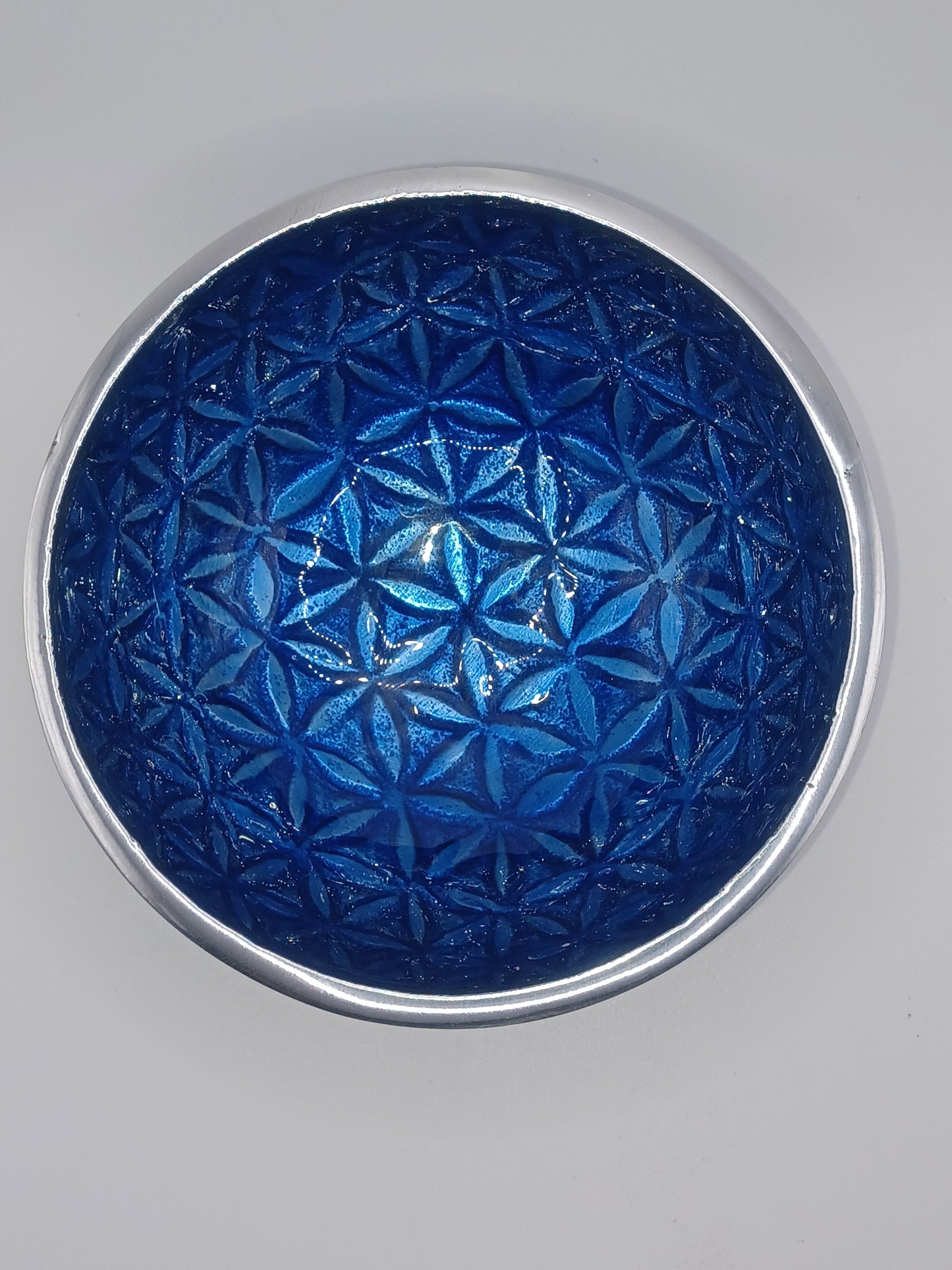 Schale Blume des Lebens Aluminum blau Durchmesser 12 cm Räucherschale