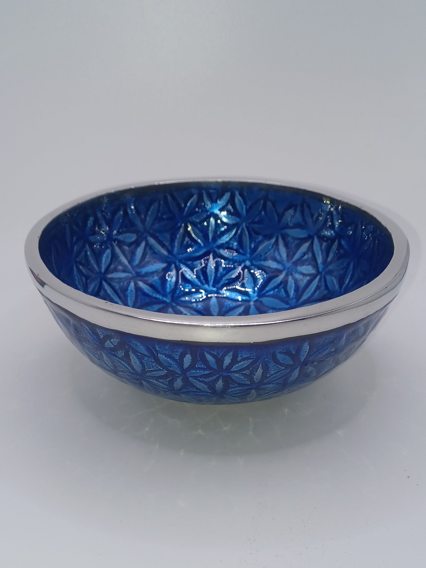 Schale Blume des Lebens Aluminum blau Durchmesser 12 cm Räucherschale