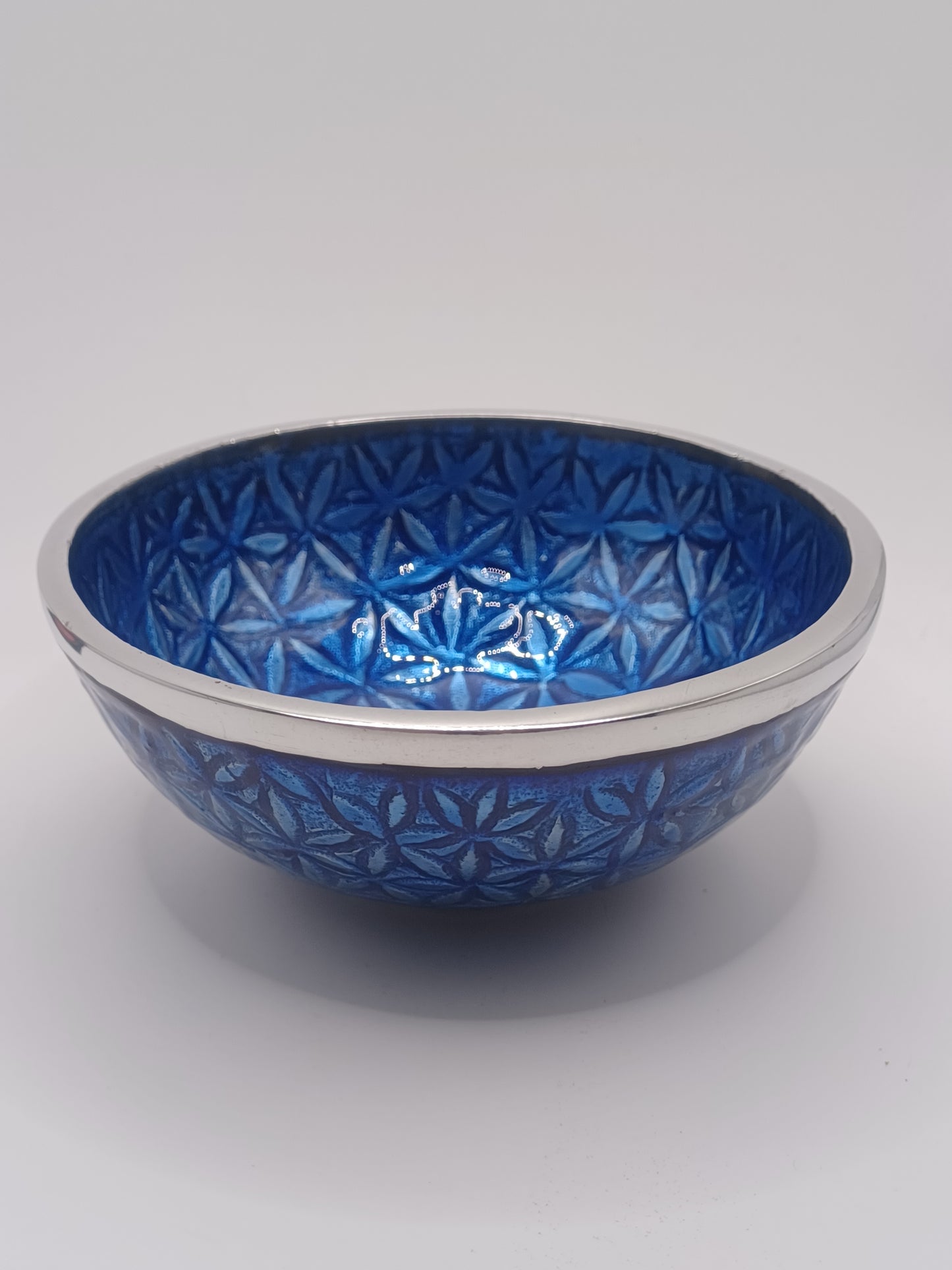 Schale Blume des Lebens Aluminum blau Durchmesser 12 cm Räucherschale
