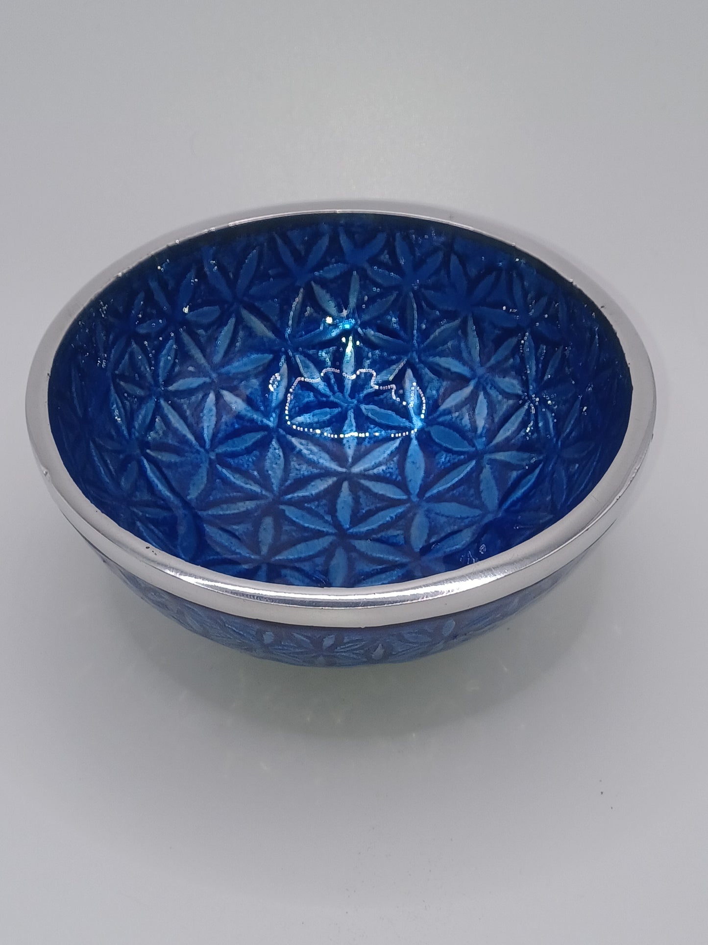 Schale Blume des Lebens Aluminum blau Durchmesser 12 cm Räucherschale