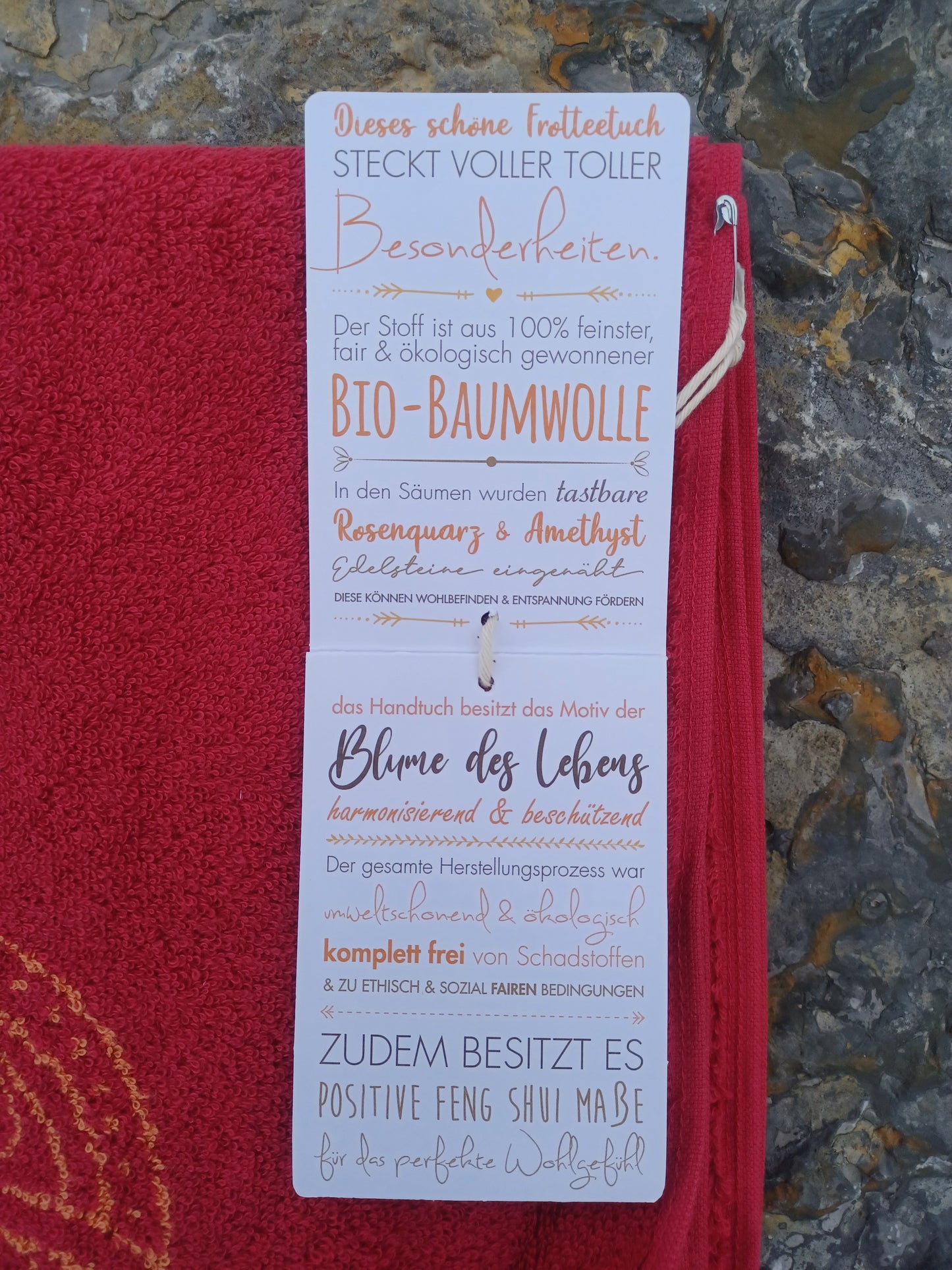 Handtuch Biobaumwolle rubinrot koralle 48 x 109 cm mit Edelsteinen