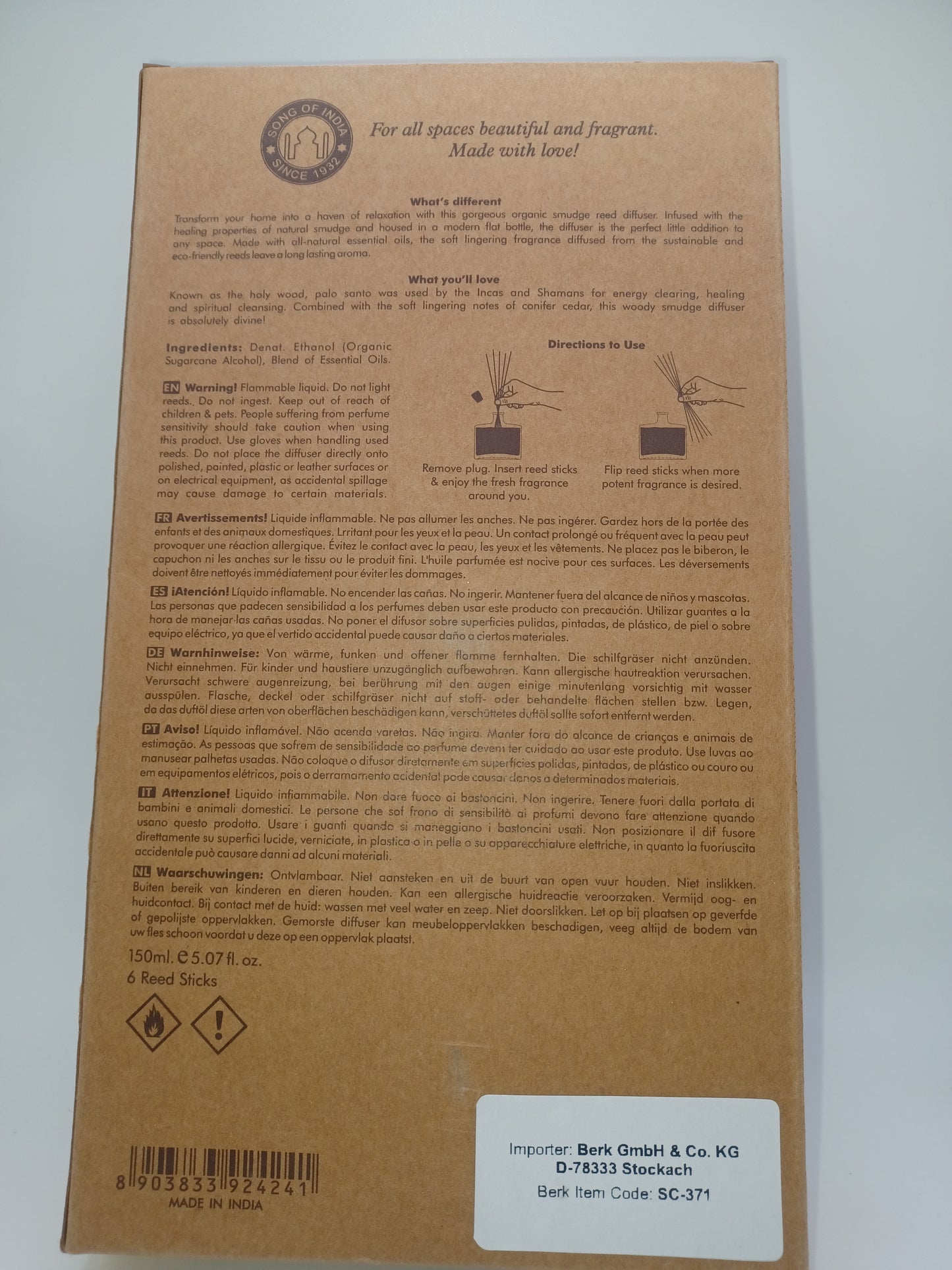 Palo Santo und Zeder Organic Reed Diffuser 100% reine ätherische Öle Raumduft
