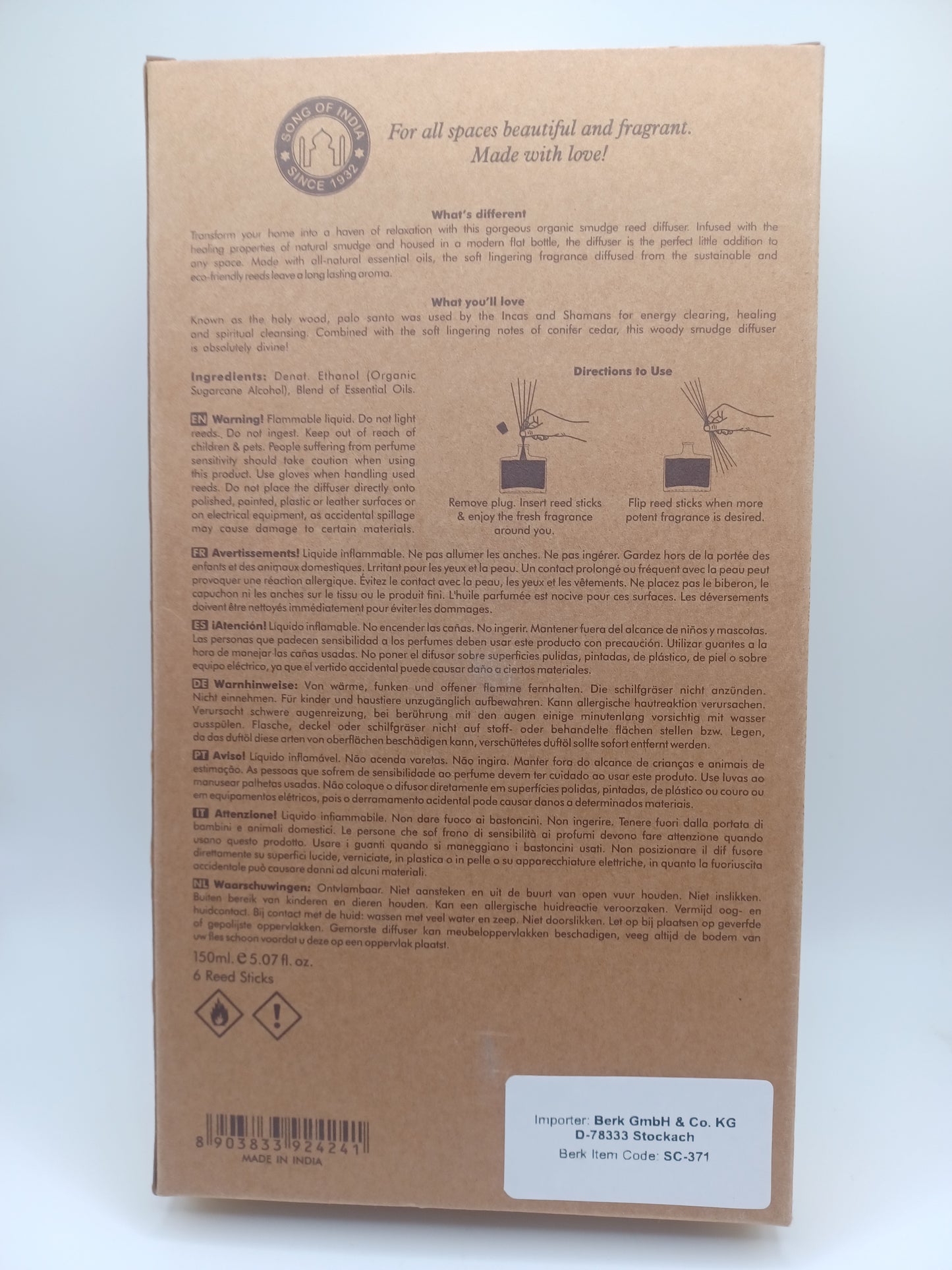 Palo Santo und Zeder Organic Reed Diffuser 100% reine ätherische Öle Raumduft