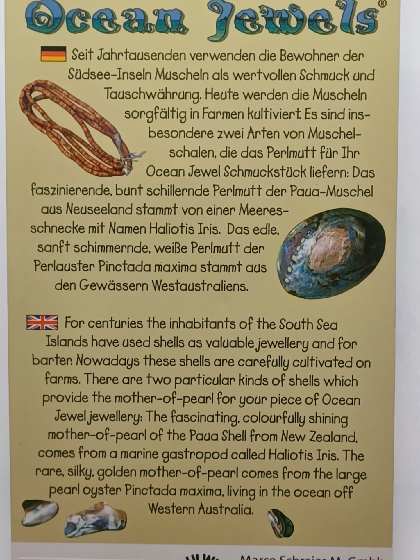 Anhänger Kreuz 2,2 cm Paua Muschel, mit Kette Ocean Jewels