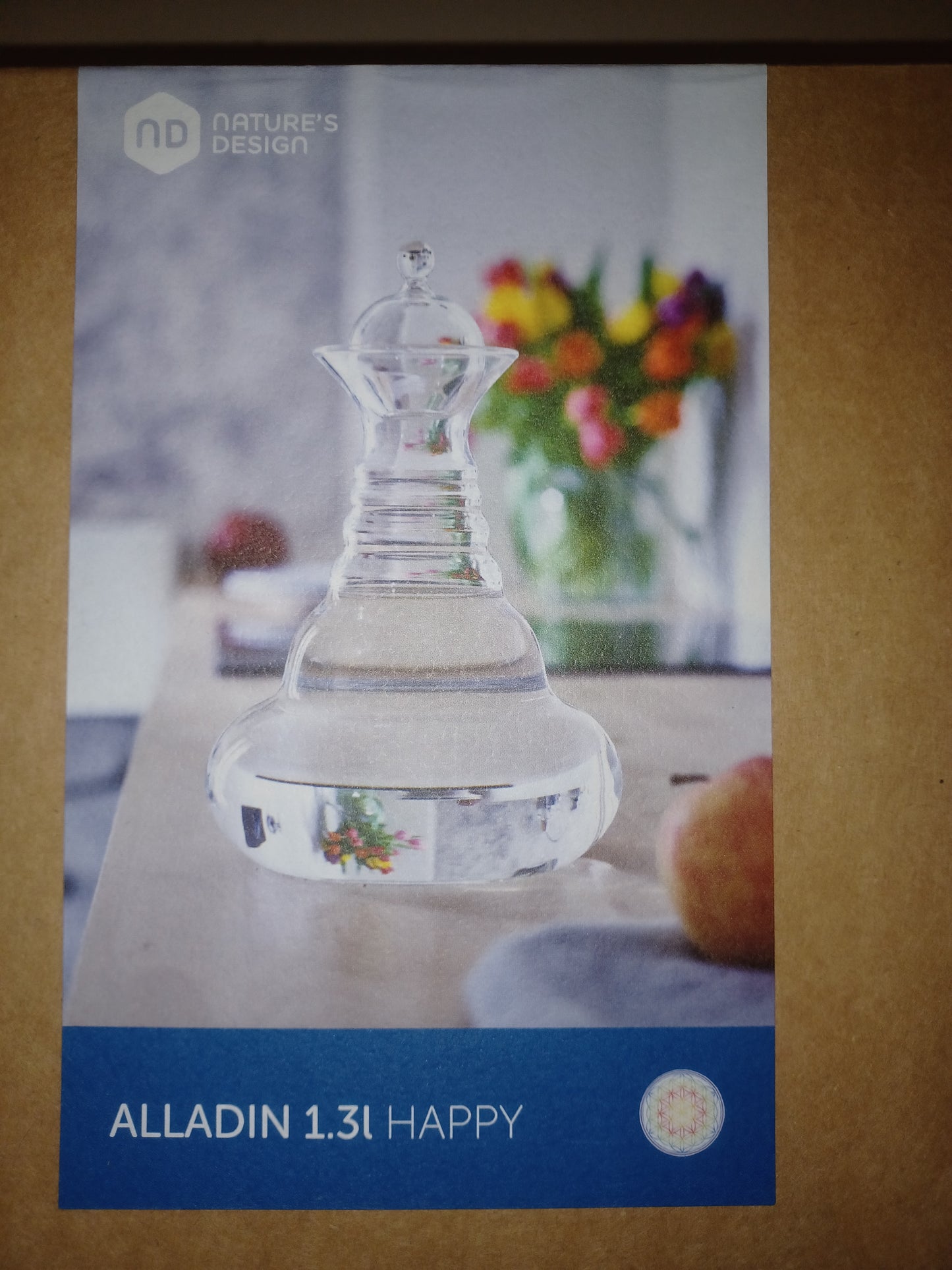 Happy Alladin Vitalkaraffe mit Stöpsel Bunte Blume des Lebens 1,3 Liter