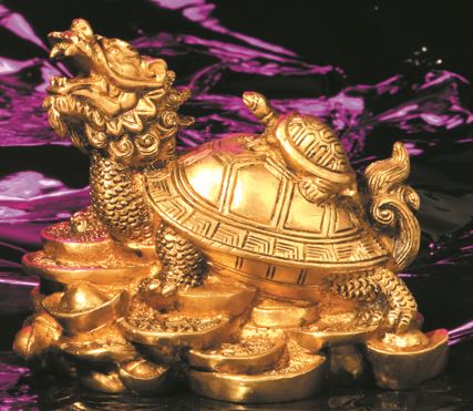 Drachenschildkröte 12 cm x 9 cm Messing Glücksbringer Feng Shui Schutz Reichtum