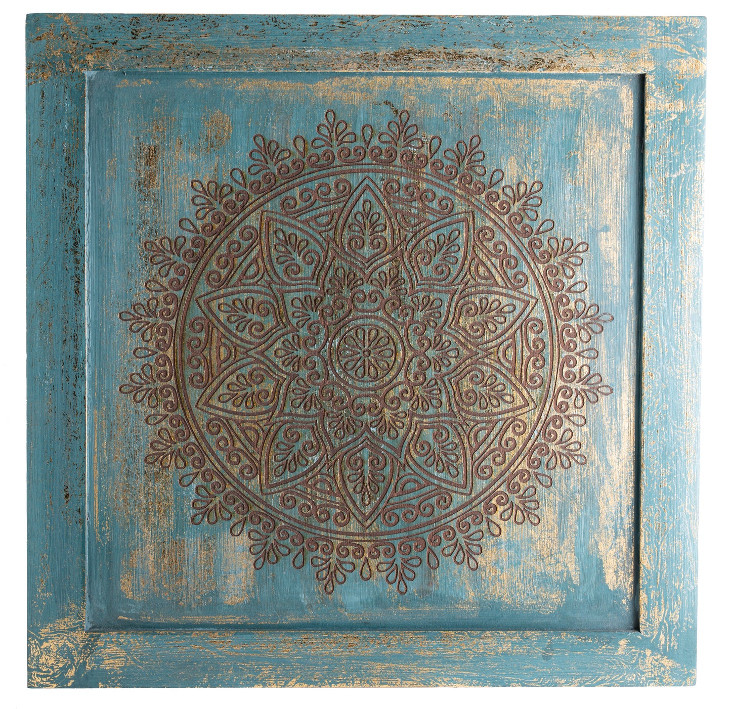 Energiebild Mandala aus MDF mit Grün Goldverzierung Feng Shui L:40cm H:40 cm