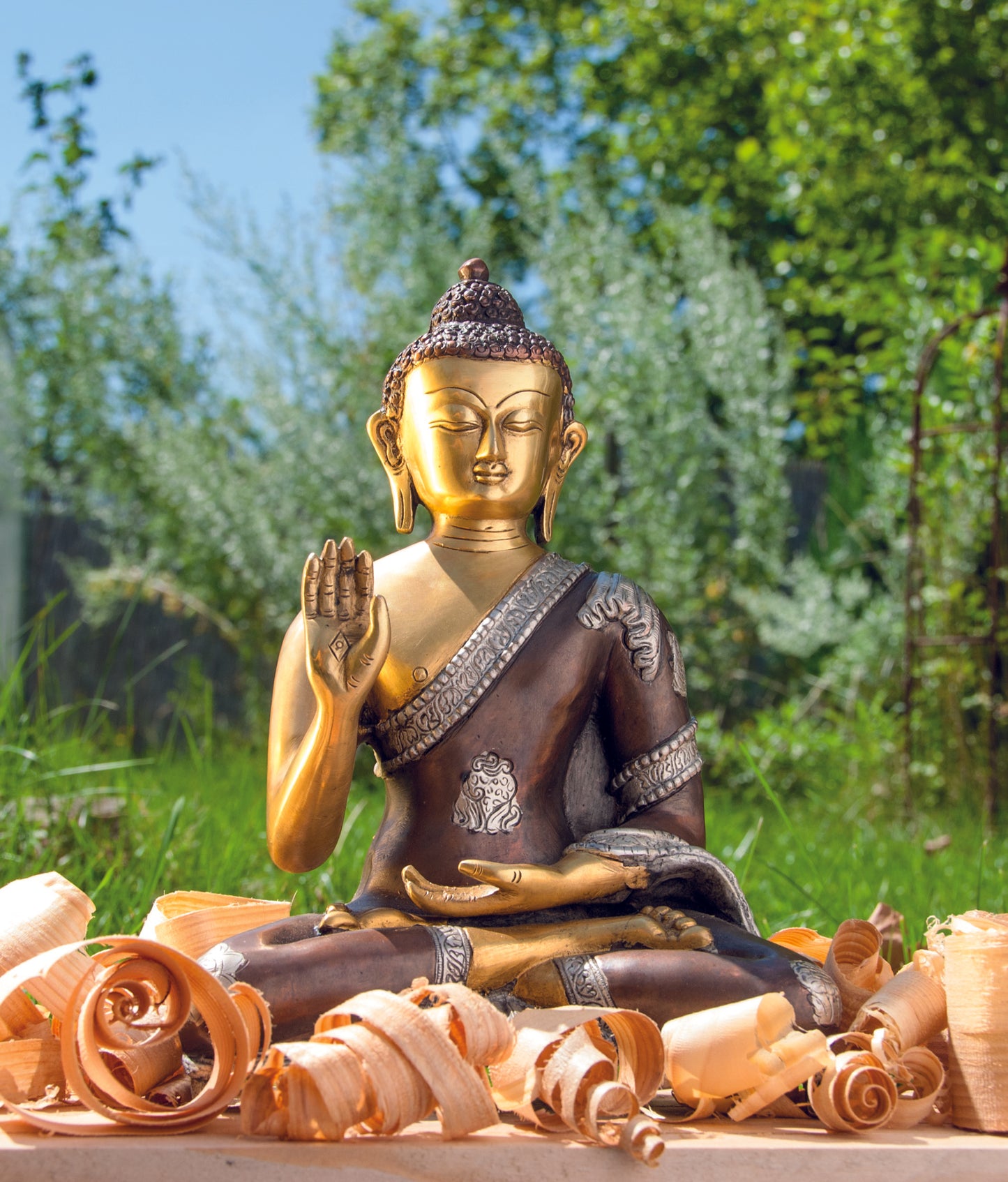 Amogasiddhi Buddha sitzend 3farbig Messing ca. 25 cm Feng Shui 3,5 kg