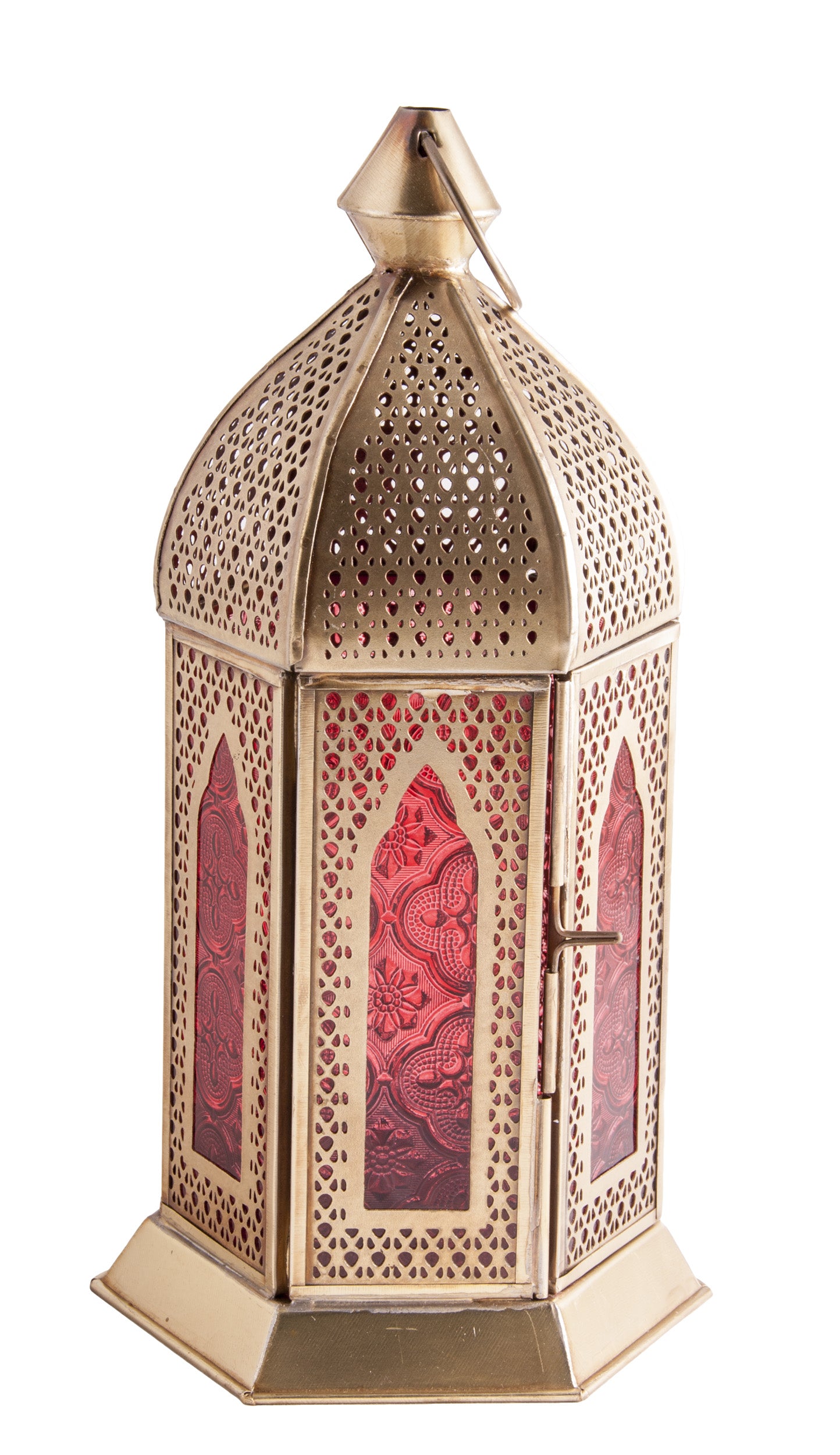 Orientalisches Licht Alladin Laterne H:28 cm, B:15 cm Eisen gold und Rotglas