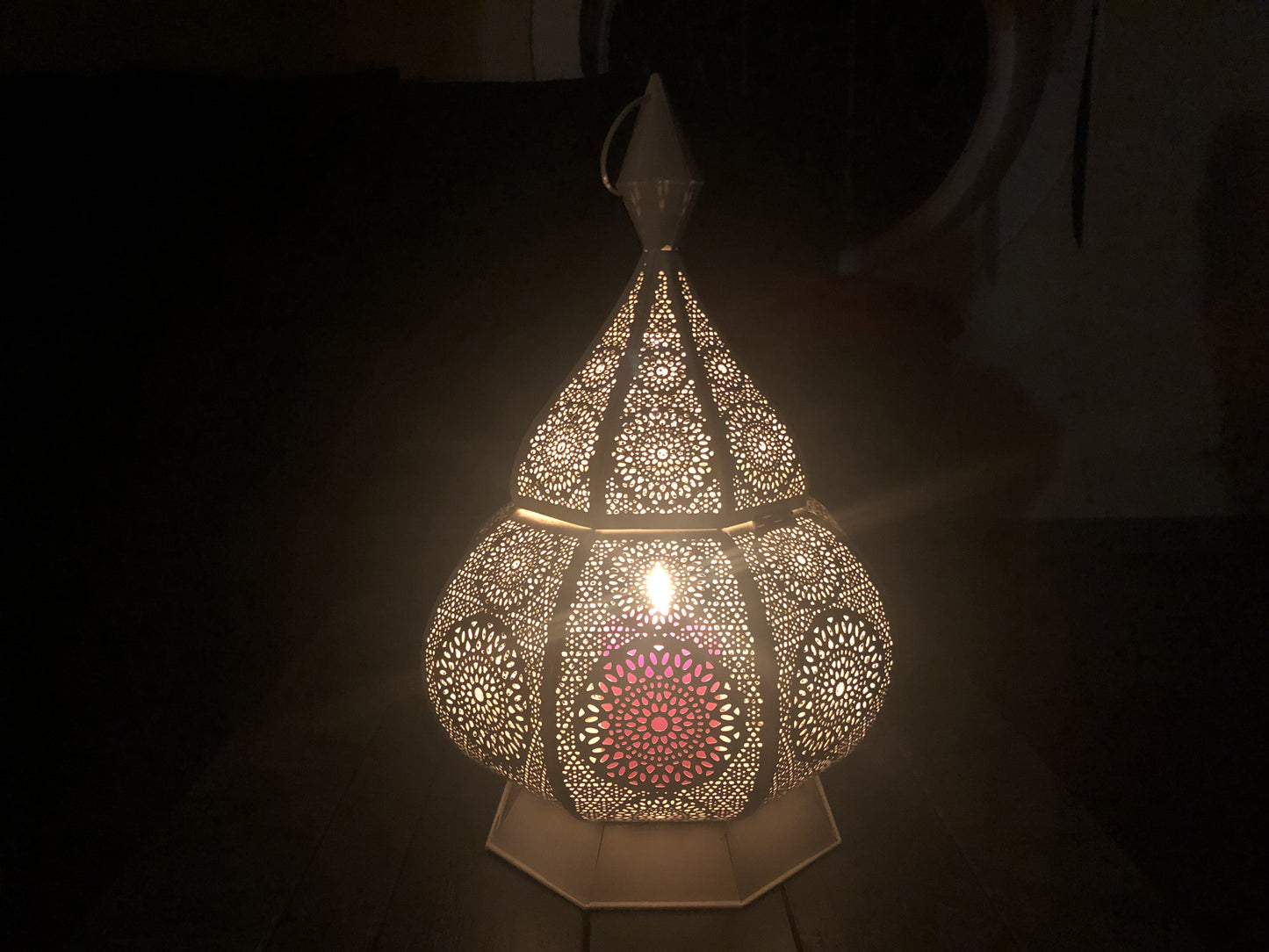 Orientalisches Licht Wunderlampe Eisen, weiß ohne Glas für große Kerzen