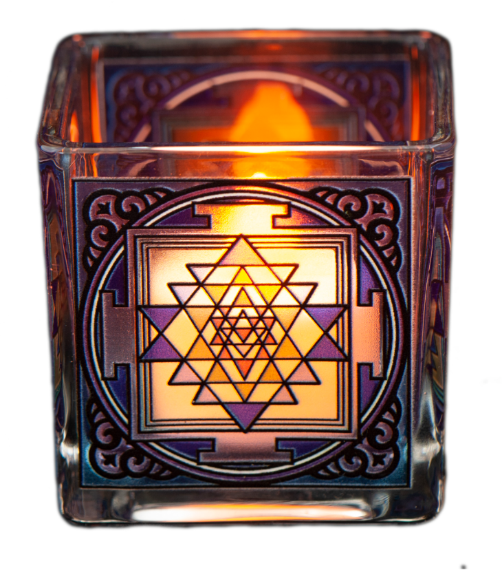1 Teelichtglas Shri Yantra Schutzsymbol L:6 cm Teelichthalter