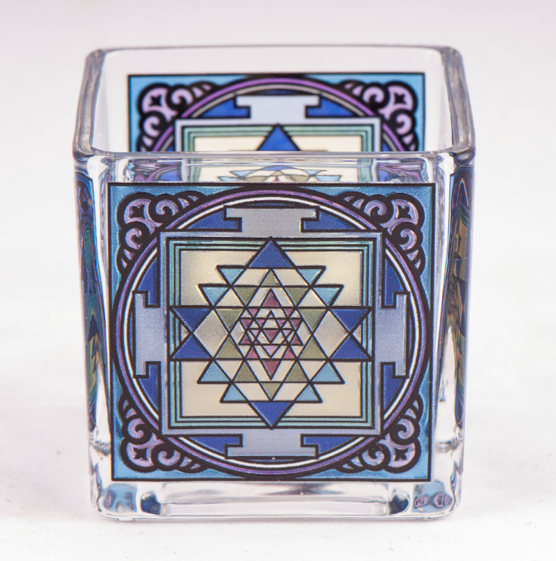 1 Teelichtglas Shri Yantra Schutzsymbol L:6 cm Teelichthalter