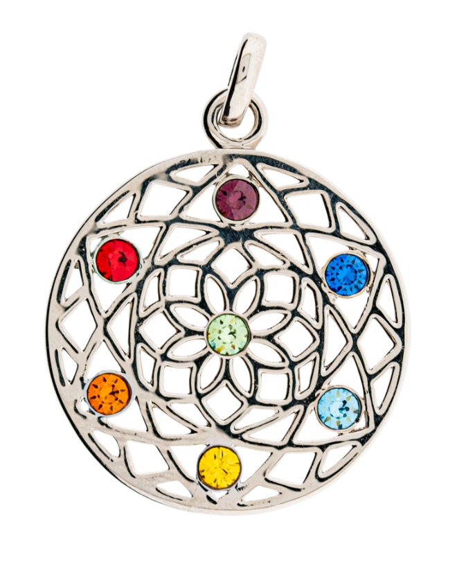 Chakra Mandala Anhänger Messing rhodiniert Durchm: 27 mm