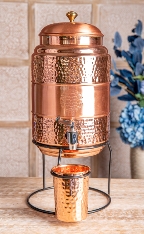 Kupferkaraffe 5l mit Kupferbecher H:41cm ø 17 cm Karaffe inkl. Ständer