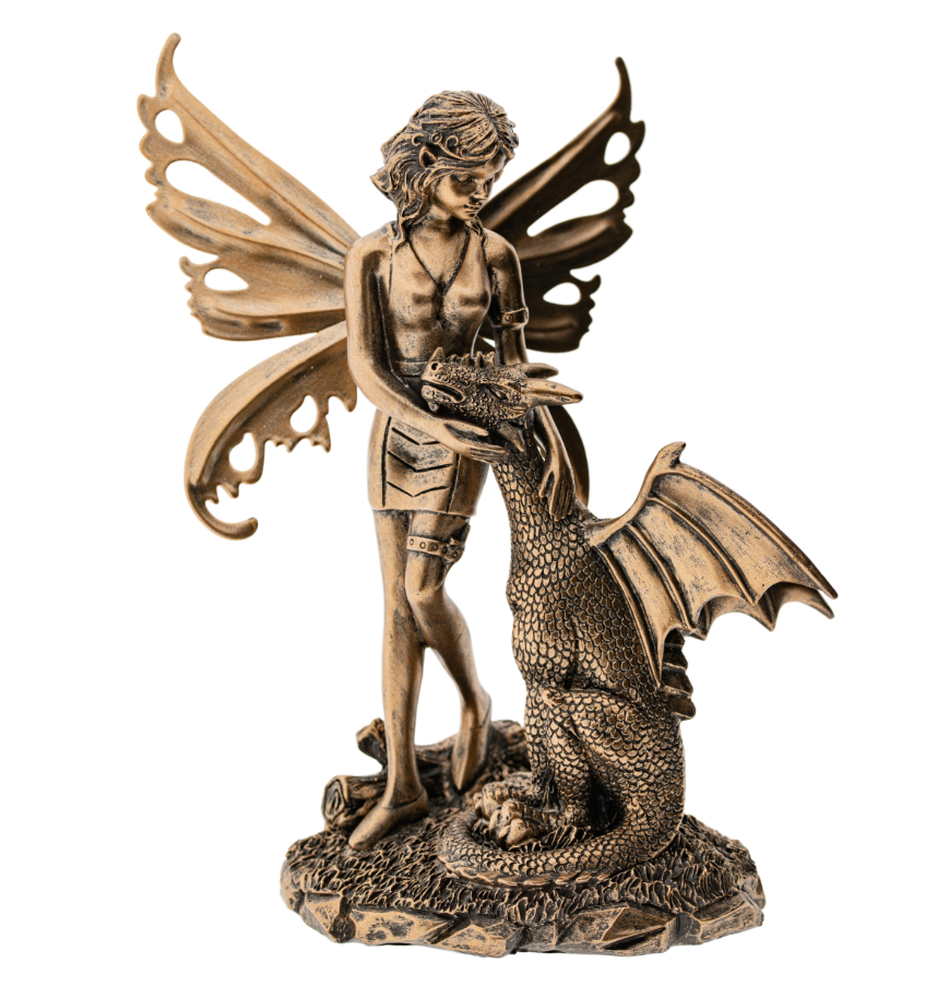 Krafttierelfe Drache Kunstharz, 20cm Elfe Figur Statue