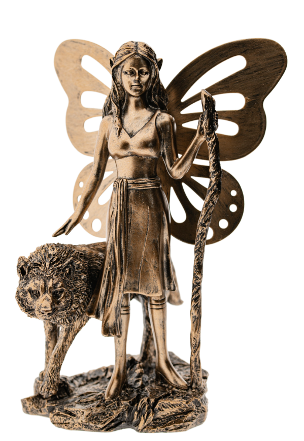 Krafttierelfe Wolf Kunstharz, 20 cm Elfe Krafttier Figur Skulptur Statue