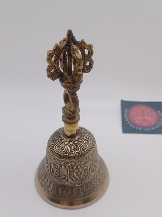 Glocke 11 cm Durchmesser 5,5 cm mit Dorje Griff Kupfer Zink Zinn Legierung