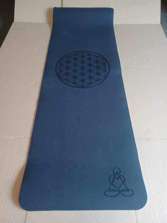 Yogamatte TPE-ecofriendly dunkelblau / hellblau 6mm zweischichtig Blume des Lebens