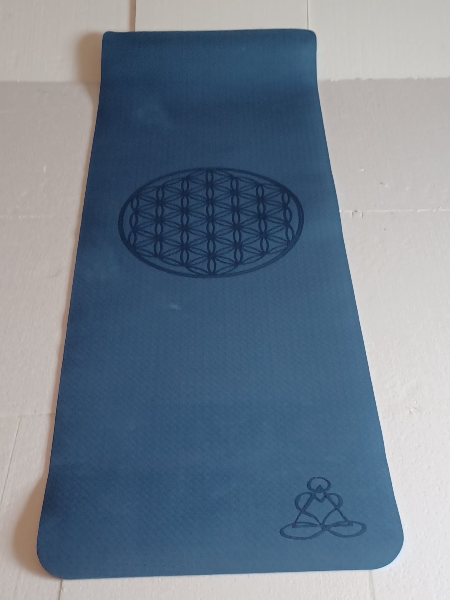 Yogamatte TPE-ecofriendly dunkelblau / hellblau 6mm zweischichtig Blume des Lebens