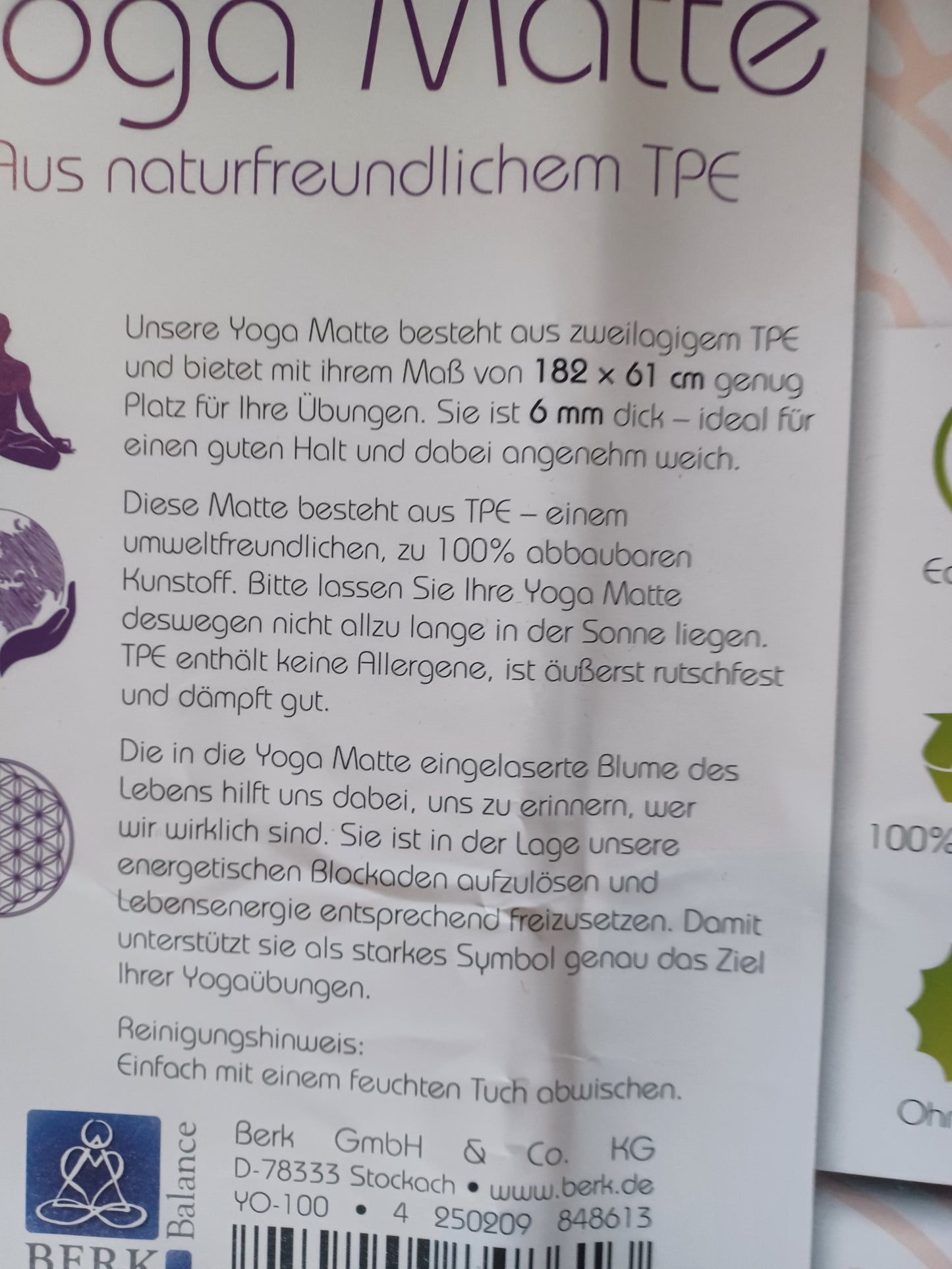 Yogamatte TPE-ecofriendly dunkellila/zartlila zweischichtig Blume des Lebens