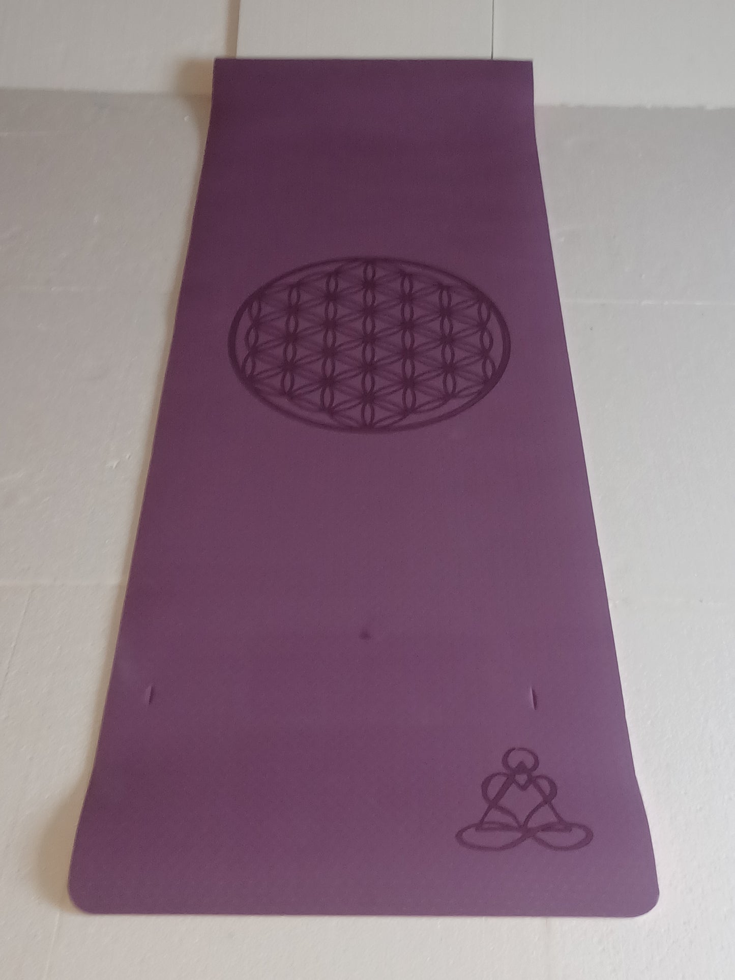 Yogamatte TPE-ecofriendly dunkellila/zartlila zweischichtig Blume des Lebens