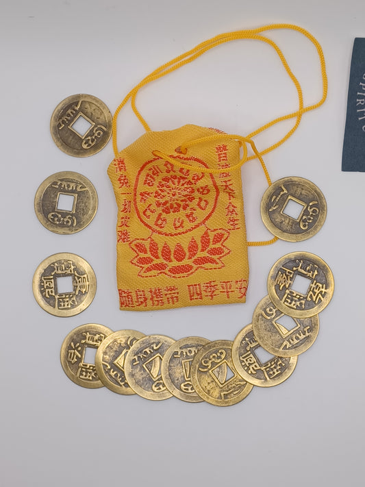 Kleine chinesische Glücksmünzen 12 er Set Feng Shui Durchmesser 2,3 cm