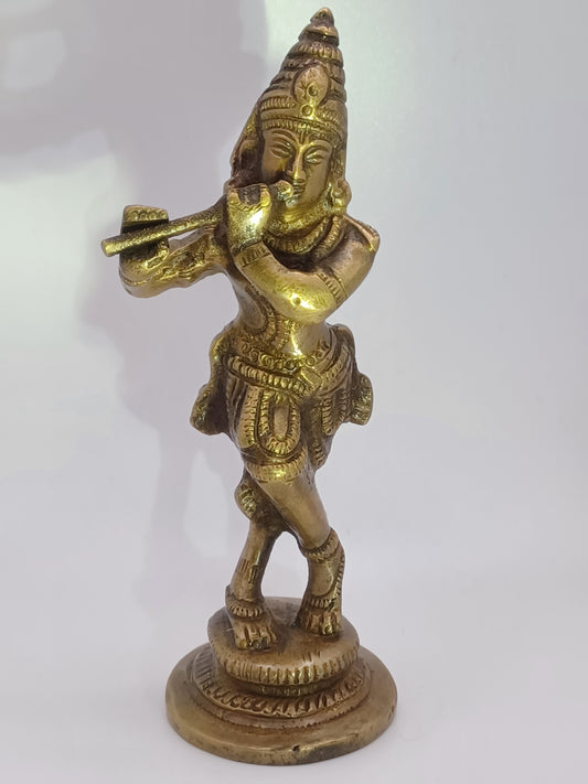 Krishna Messing ca. 12 cm mit Flöte Gottheit Feng Shui Figur, Skulptur, Statue