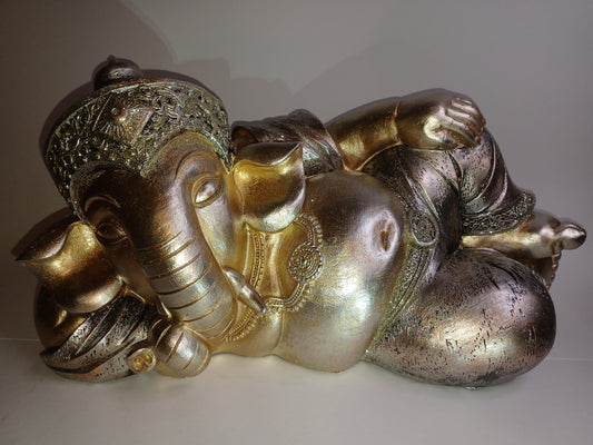 Ganesha liegend aus Poly champagner 33 x 16 x 16 cm Figur Skulptur Statue