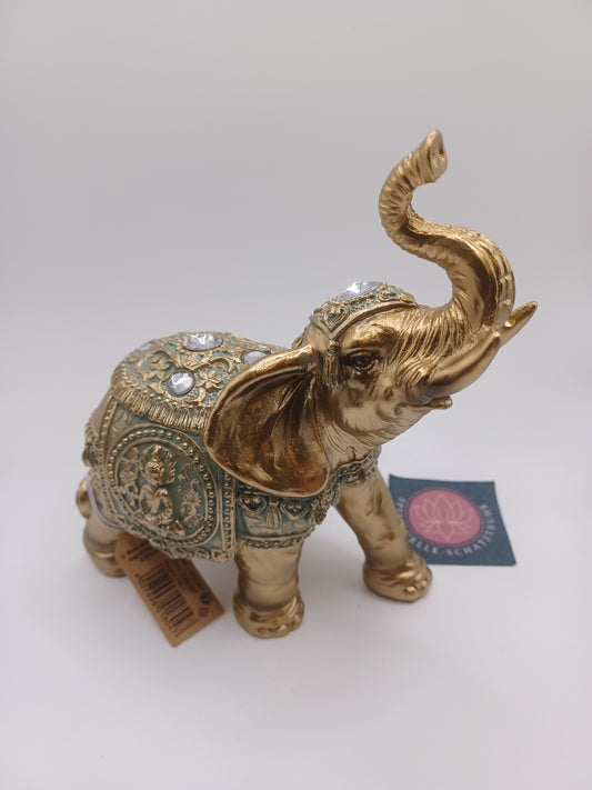 Elefant aus Poly Gold 15 x 16 x 7 cm Figur Skulptur Statue  indisch Buddha